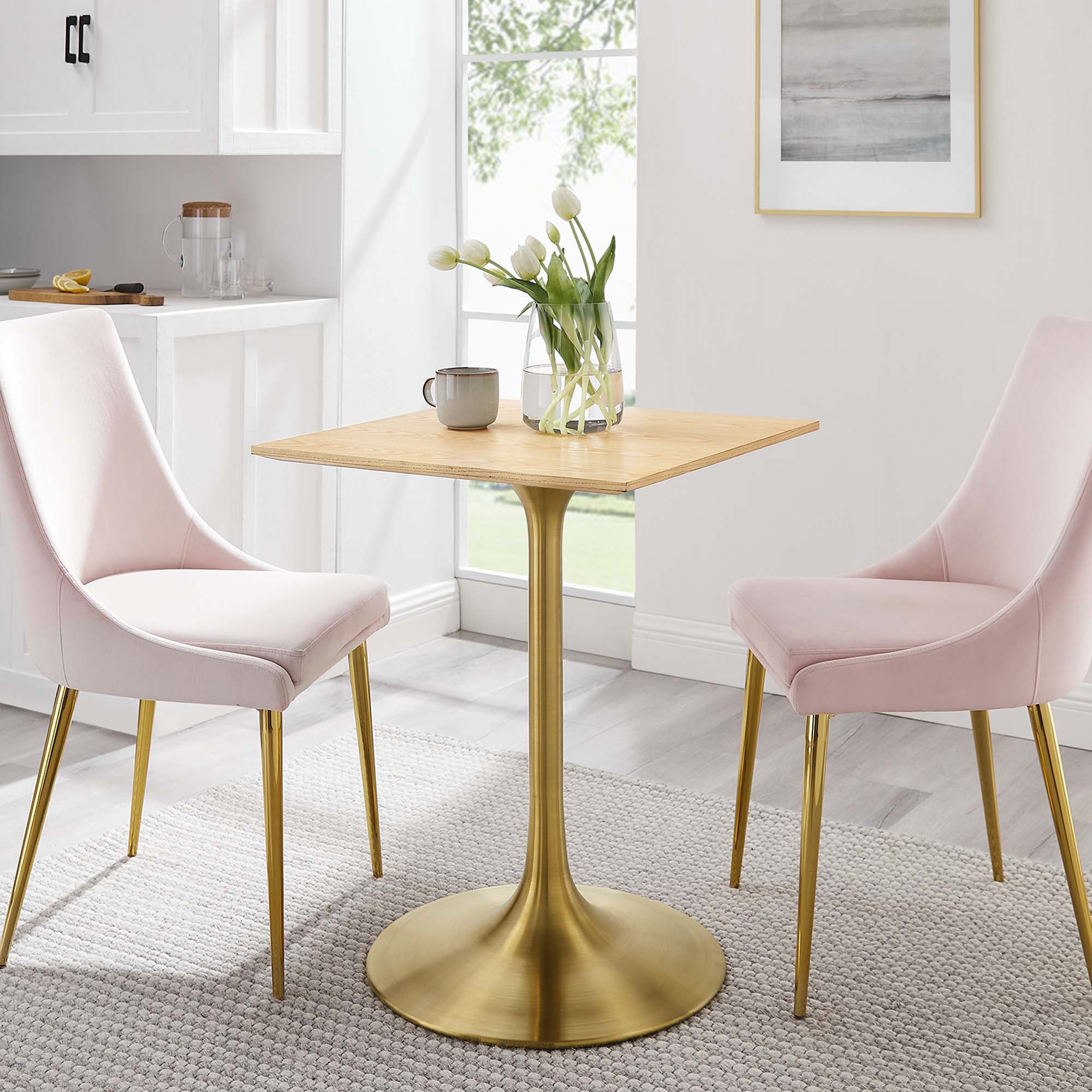 Lippa 24" Square Wood Dining Table, Gold Natural