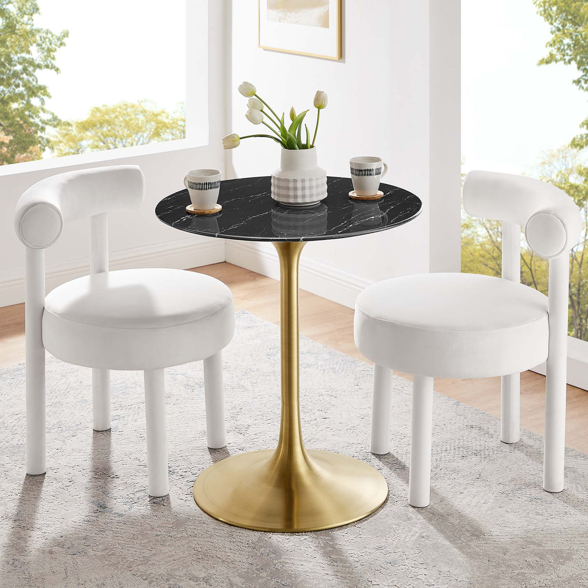 Lippa 28" Round Faux Marble Dining Table, Gold Black