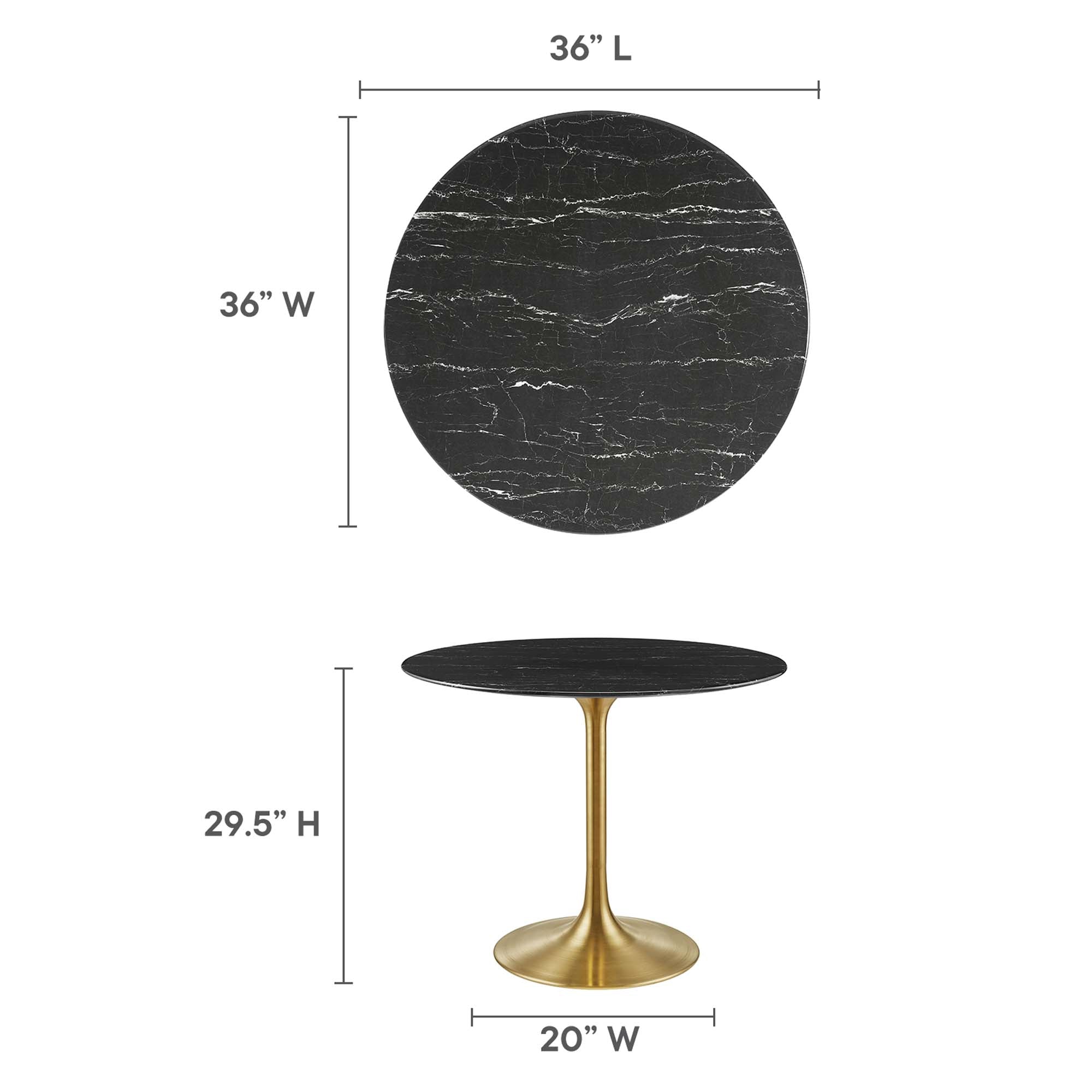 Lippa 36" Round Faux Marble Dining Table, Gold Black