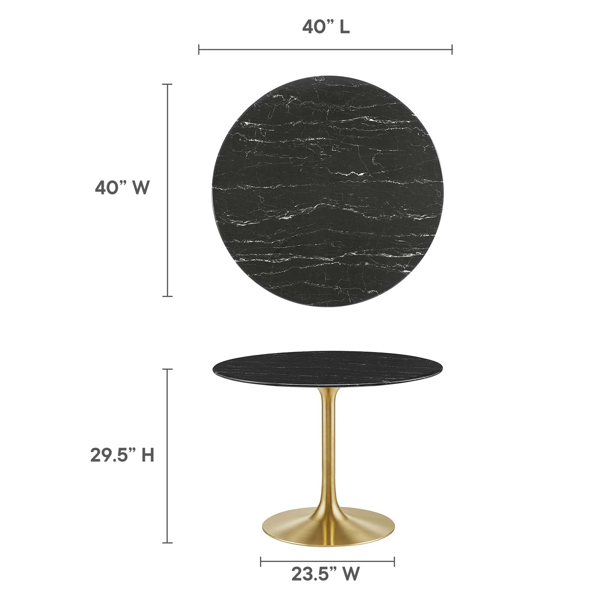 Lippa 40" Round Faux Marble Dining Table, Gold Black