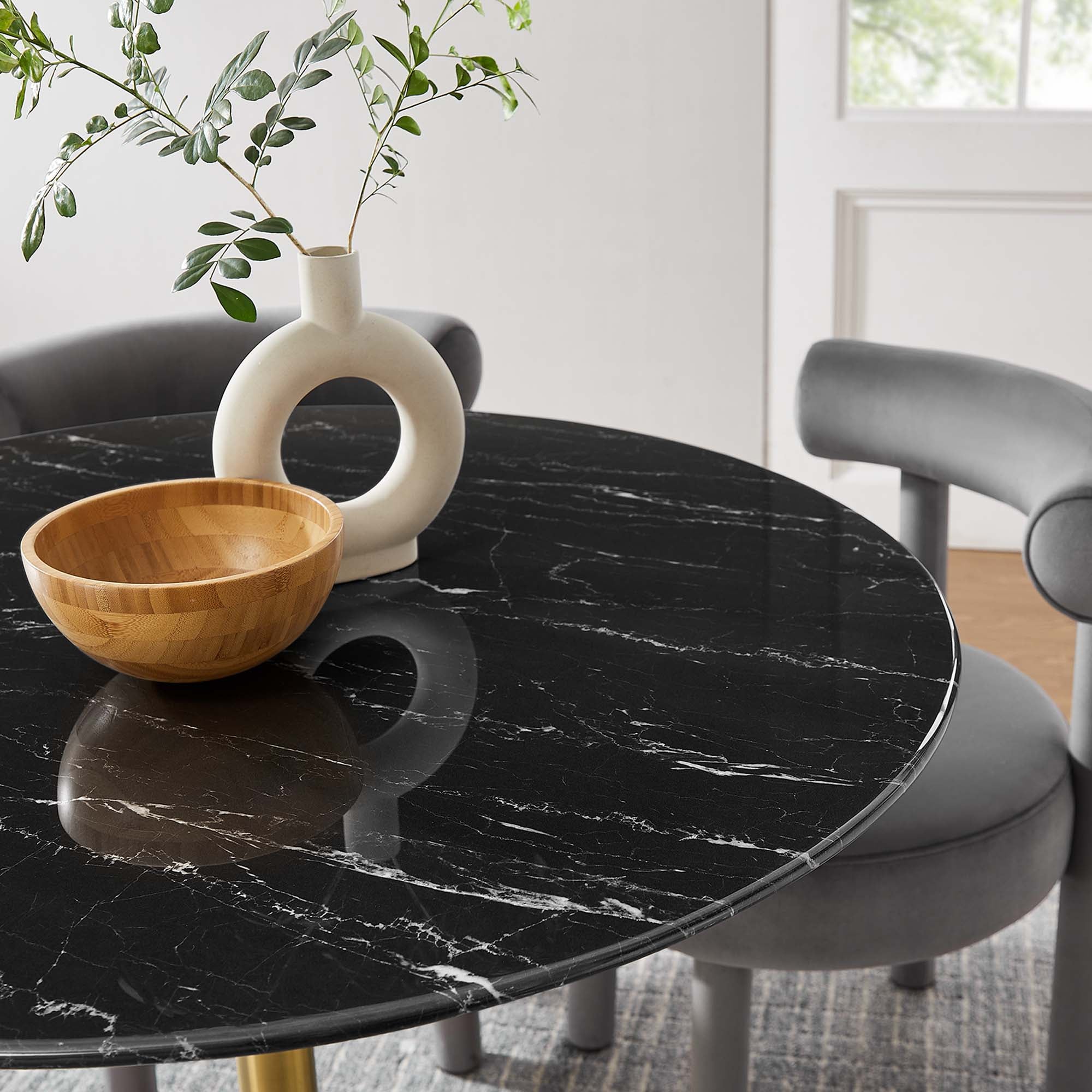 Lippa 40" Round Faux Marble Dining Table, Gold Black