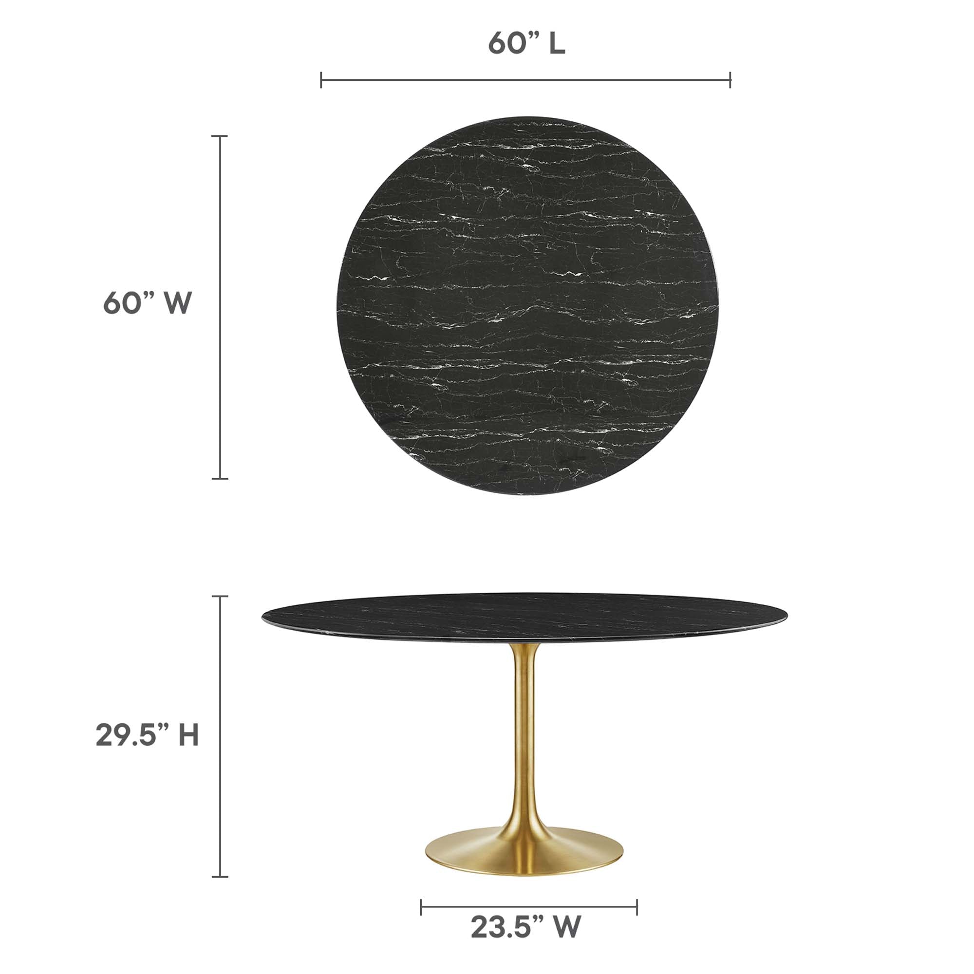 Lippa 60" Round Faux Marble Dining Table, Gold Black