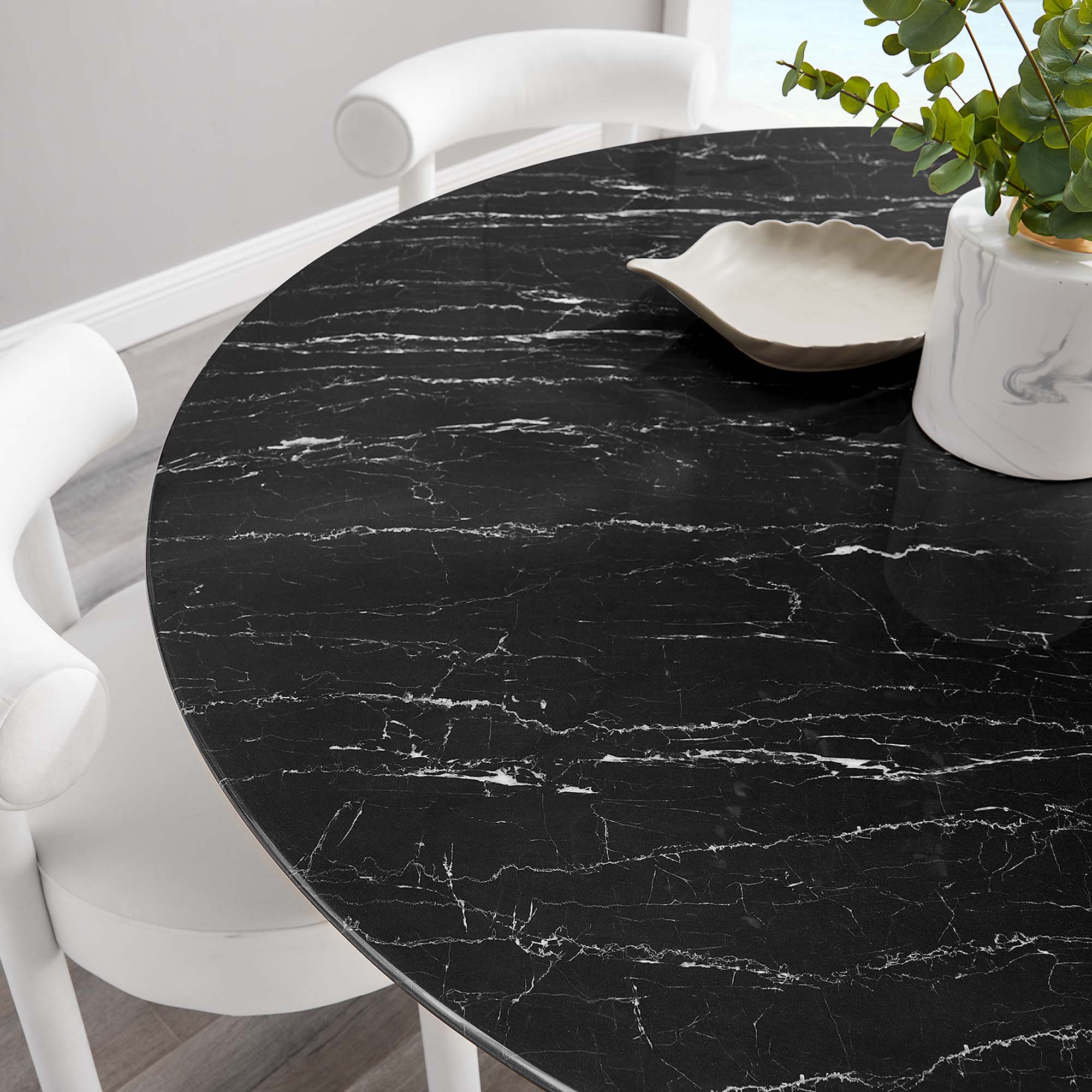 Lippa 60" Round Faux Marble Dining Table, Gold Black