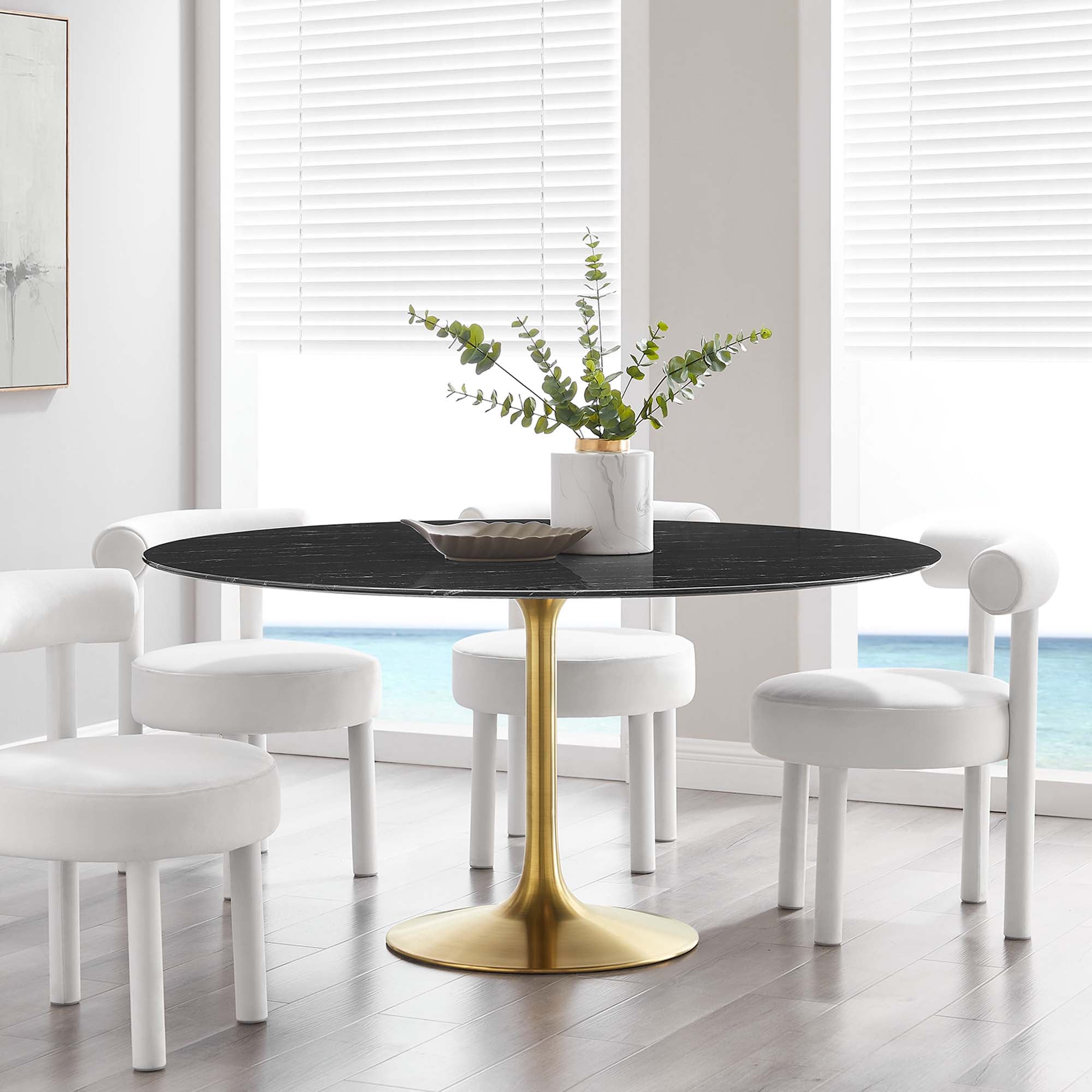 Lippa 60" Round Faux Marble Dining Table, Gold Black