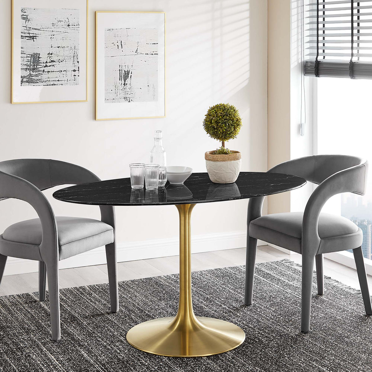 Lippa 54" Oval Faux Marble Dining Table, Gold Black