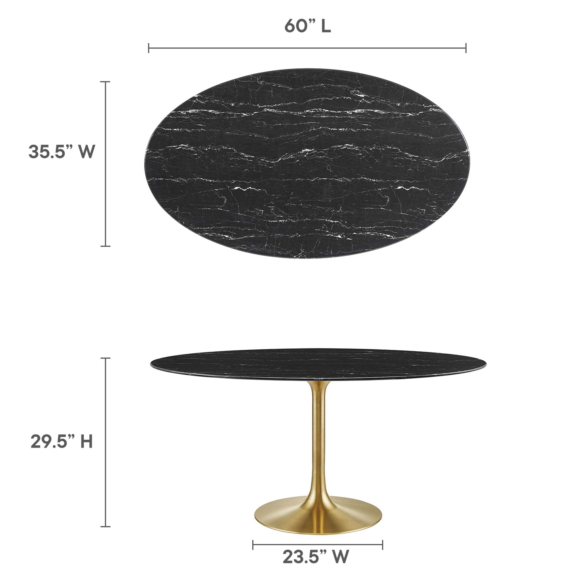 Lippa 60" Oval Faux Marble Dining Table, Gold Black