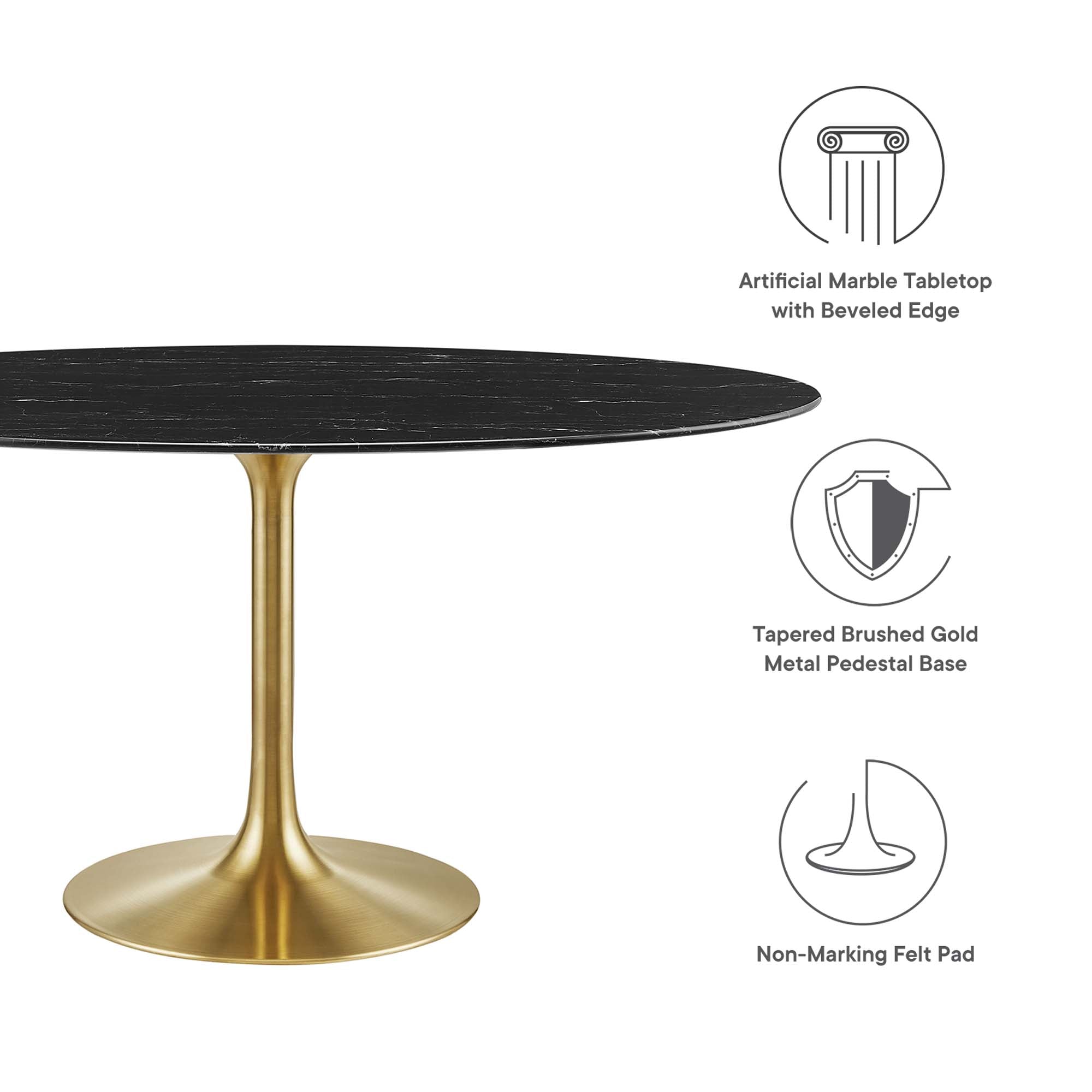 Lippa 60" Oval Faux Marble Dining Table, Gold Black