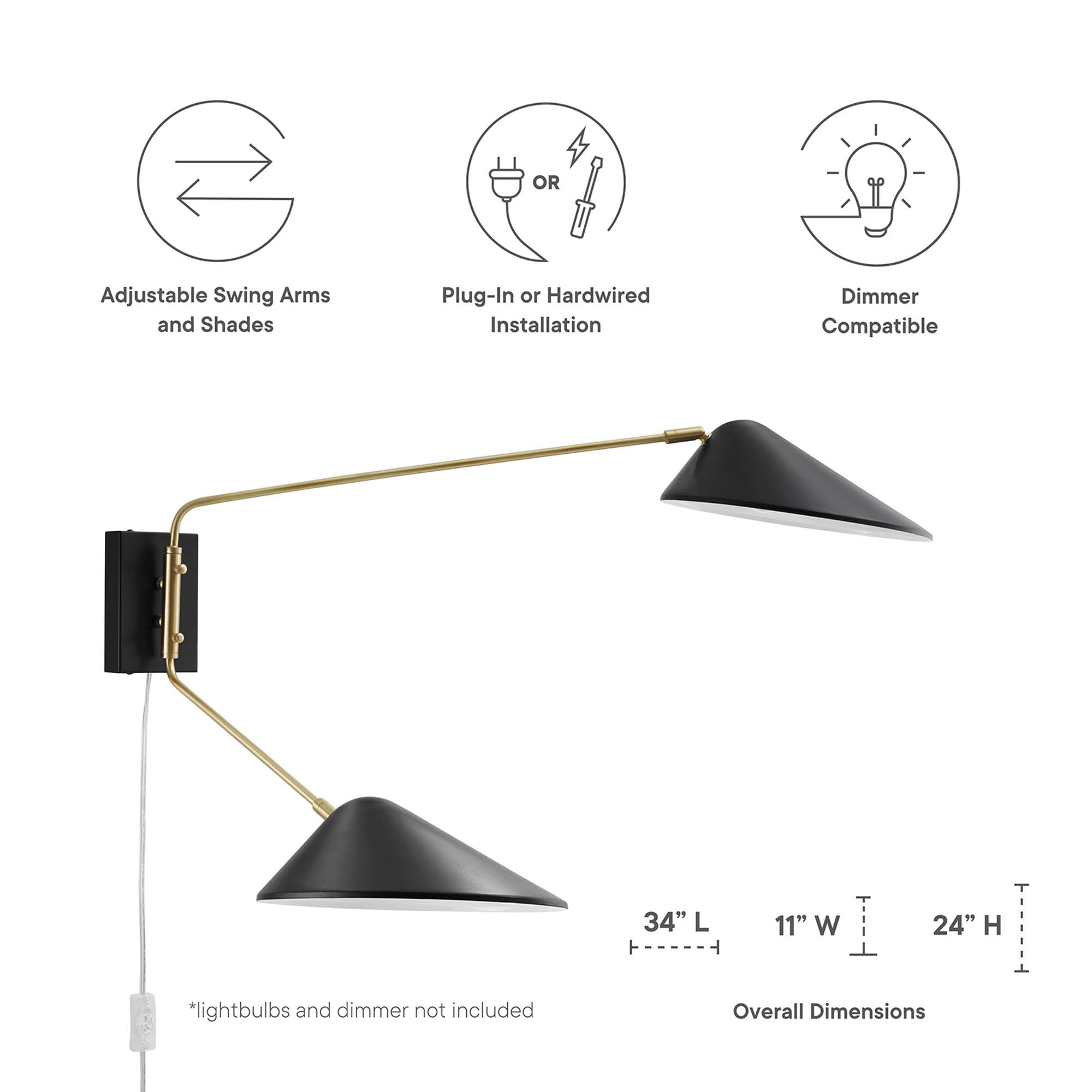 Journey 2-Light Swing Arm Wall Sconce, Black