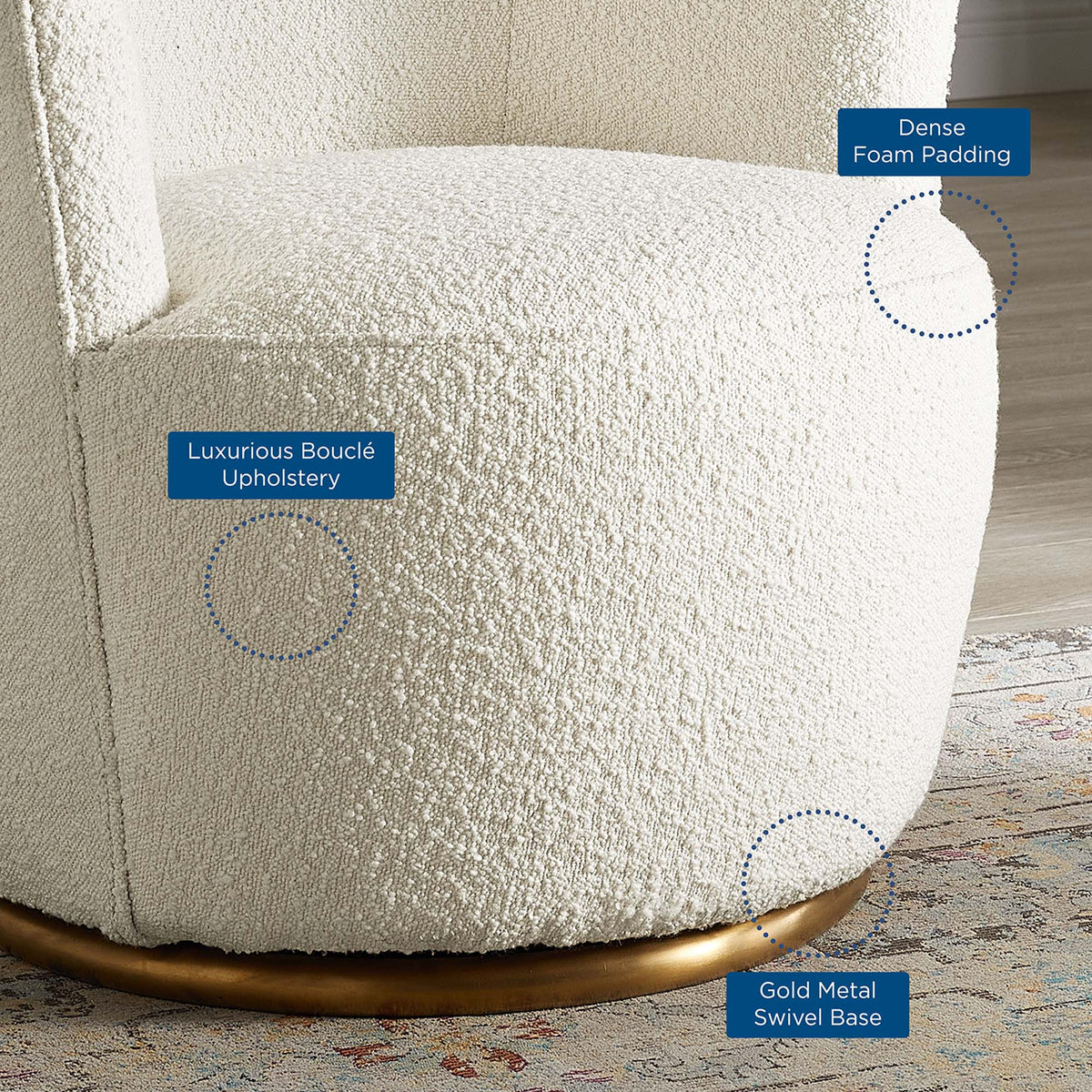 Nora Boucle Upholstered Swivel Chair, White