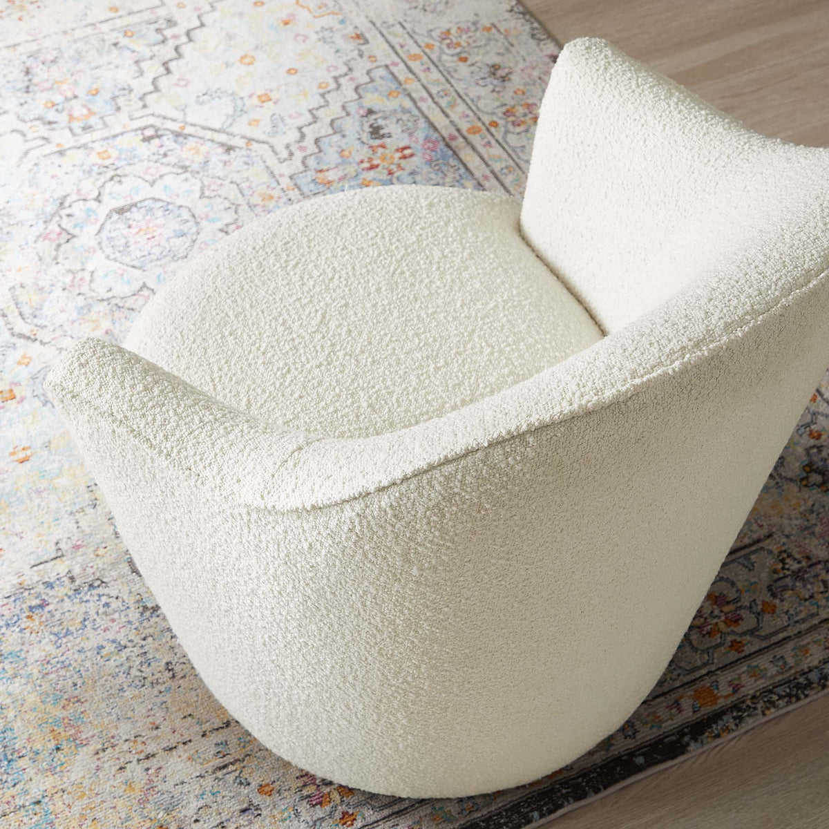 Nora Boucle Upholstered Swivel Chair, White