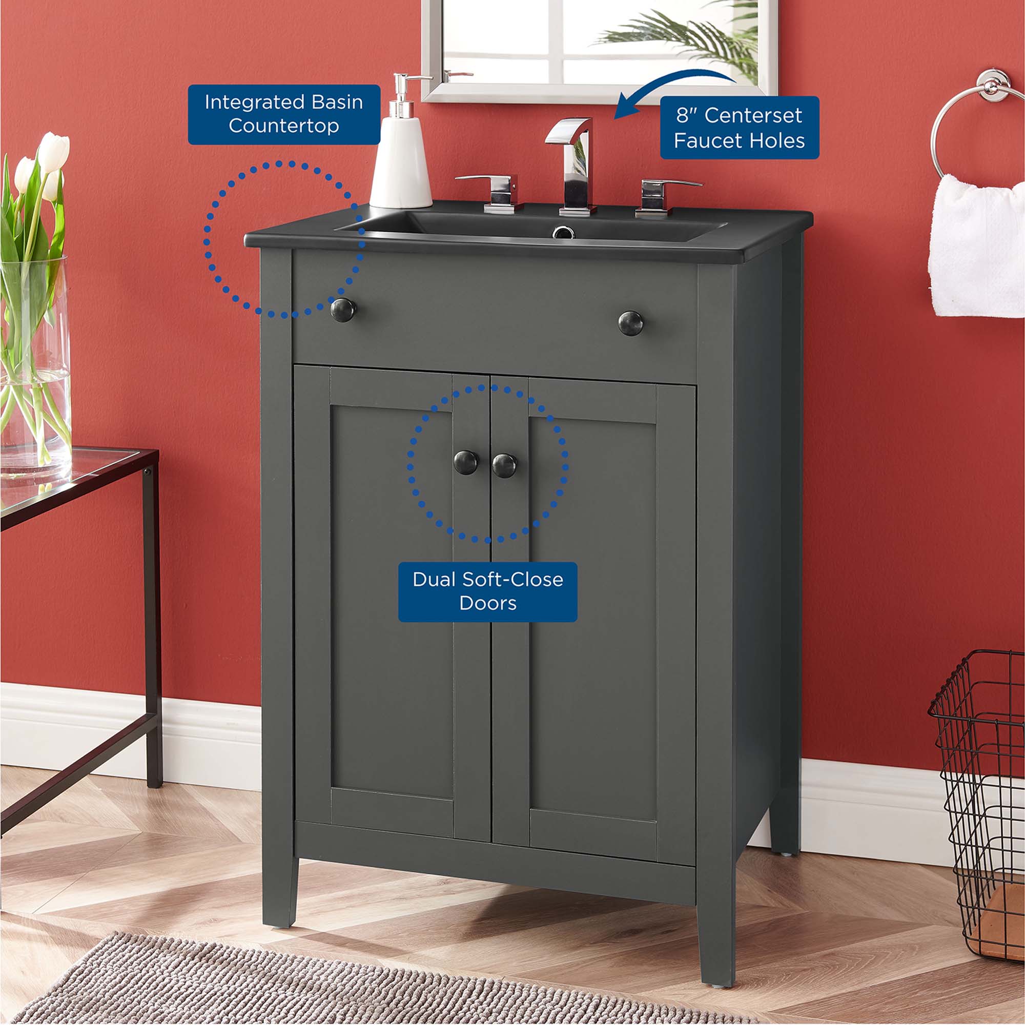 Nantucket 24" Bathroom Vanity, Gray Black