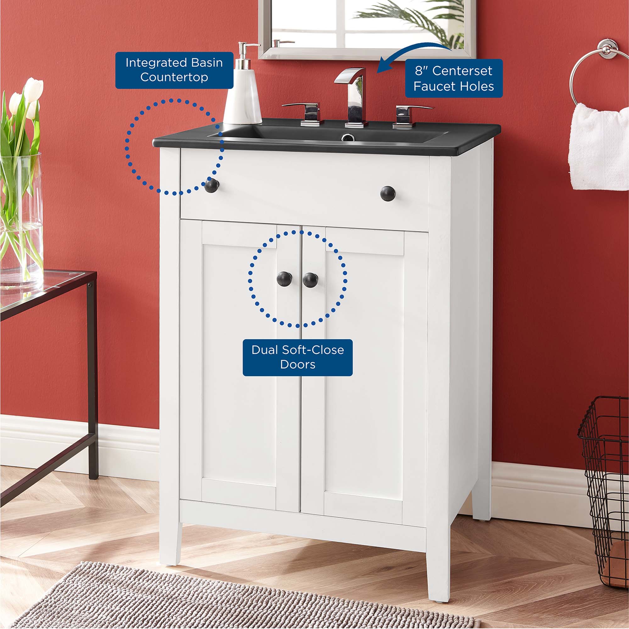 Nantucket 24" Bathroom Vanity, White Black