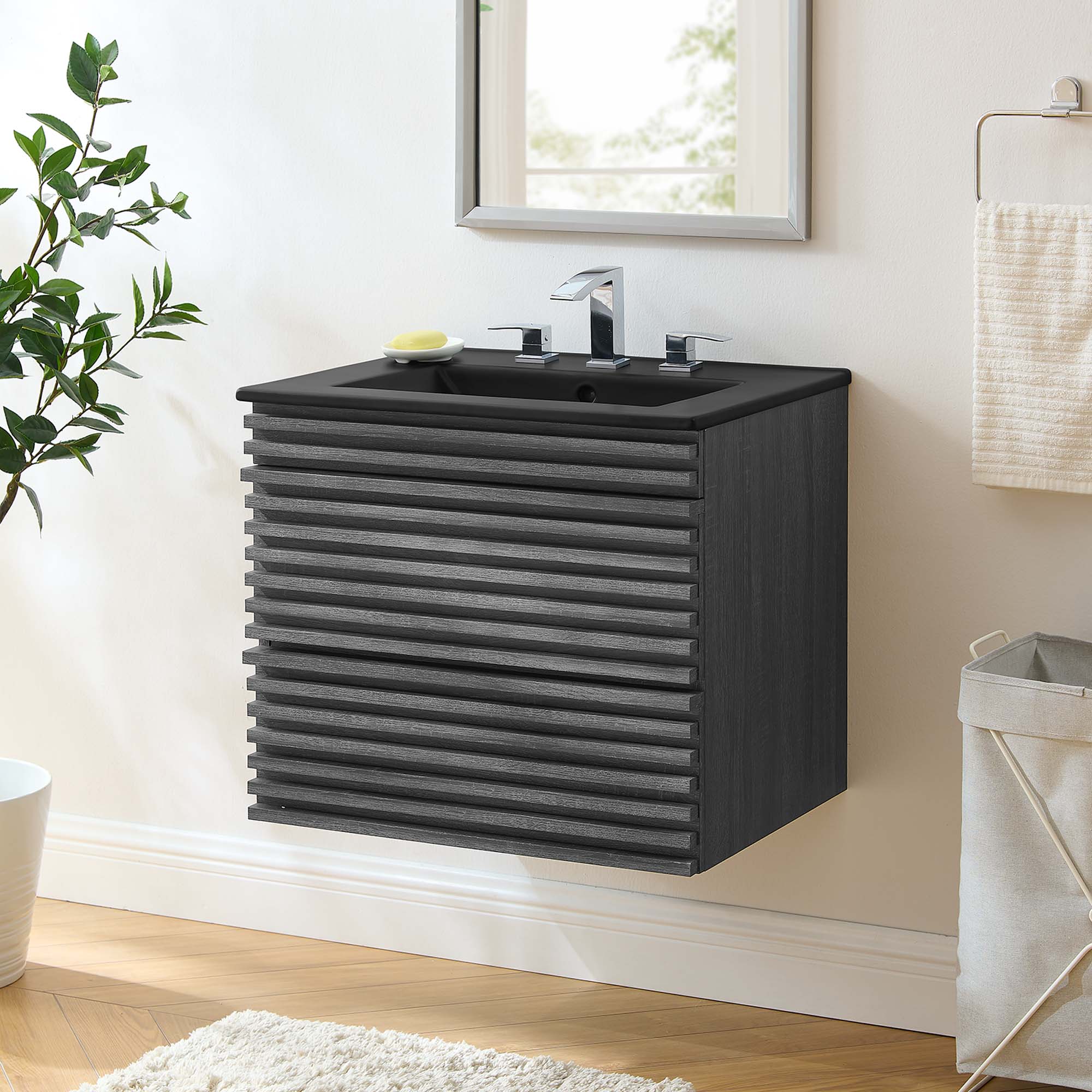 Render 24" Wall-Mount Bathroom Vanity, Charcoal Black