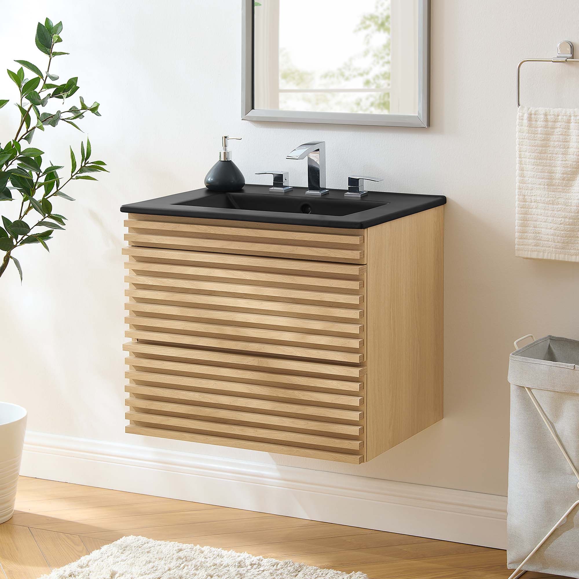 Render 24" Wall-Mount Bathroom Vanity, Oak Black