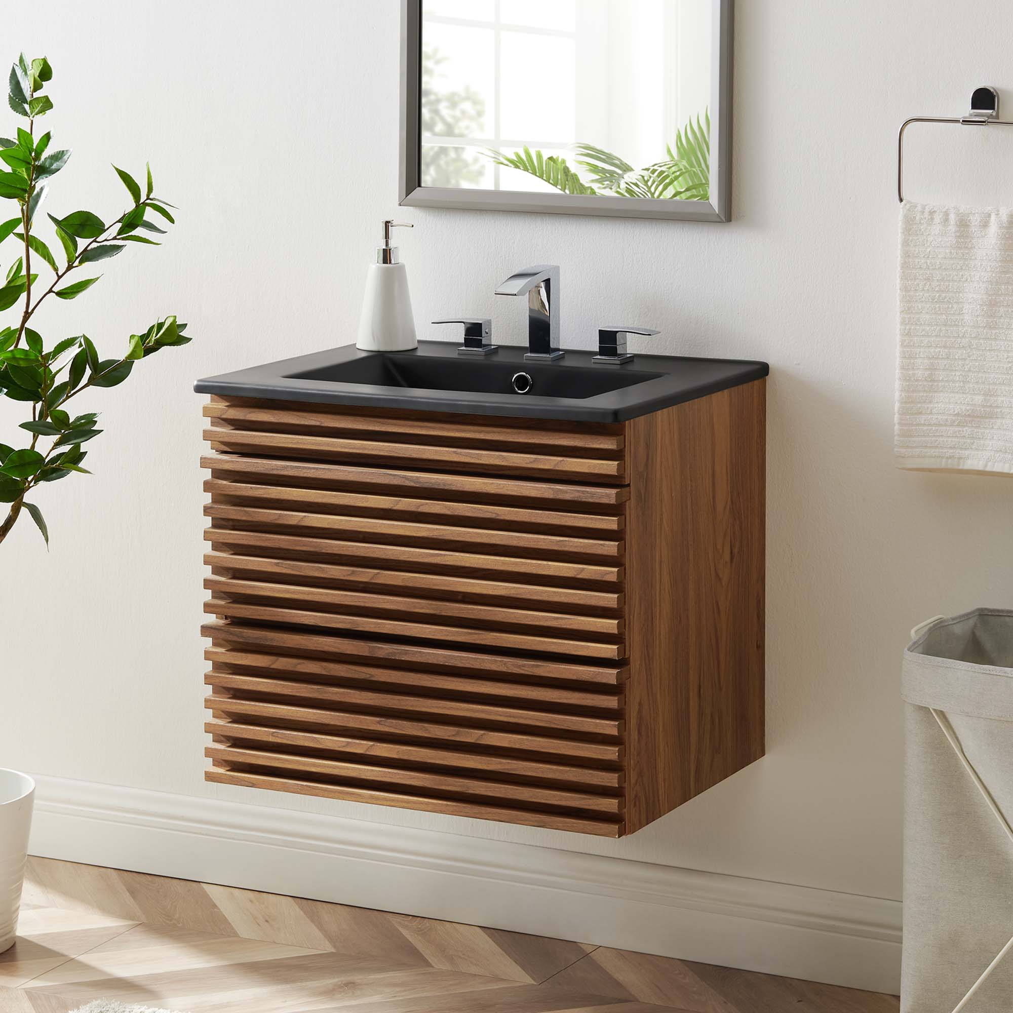 Render 24" Wall-Mount Bathroom Vanity, Walnut Black