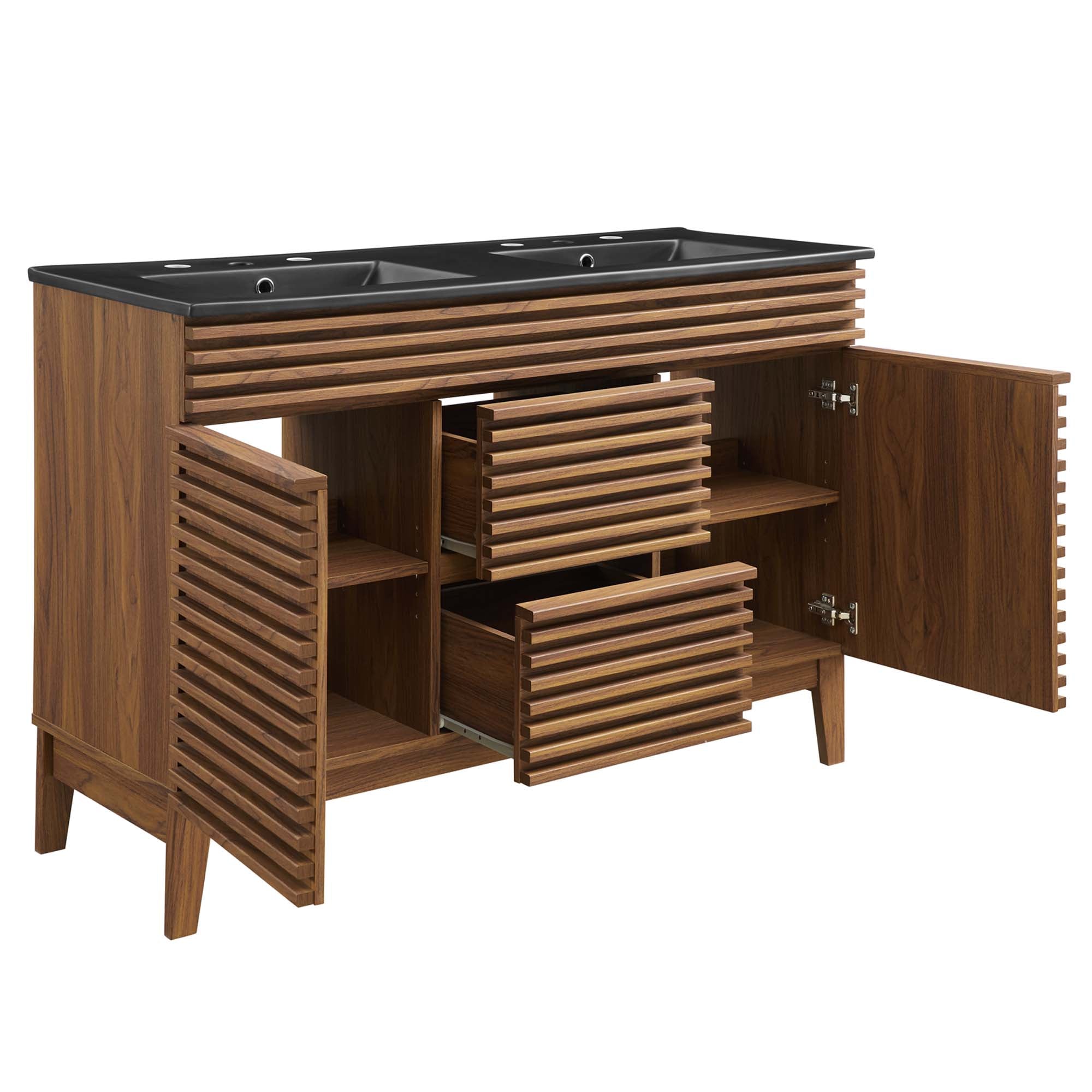 Render 48" Double Sink Bathroom Vanity, Walnut Black