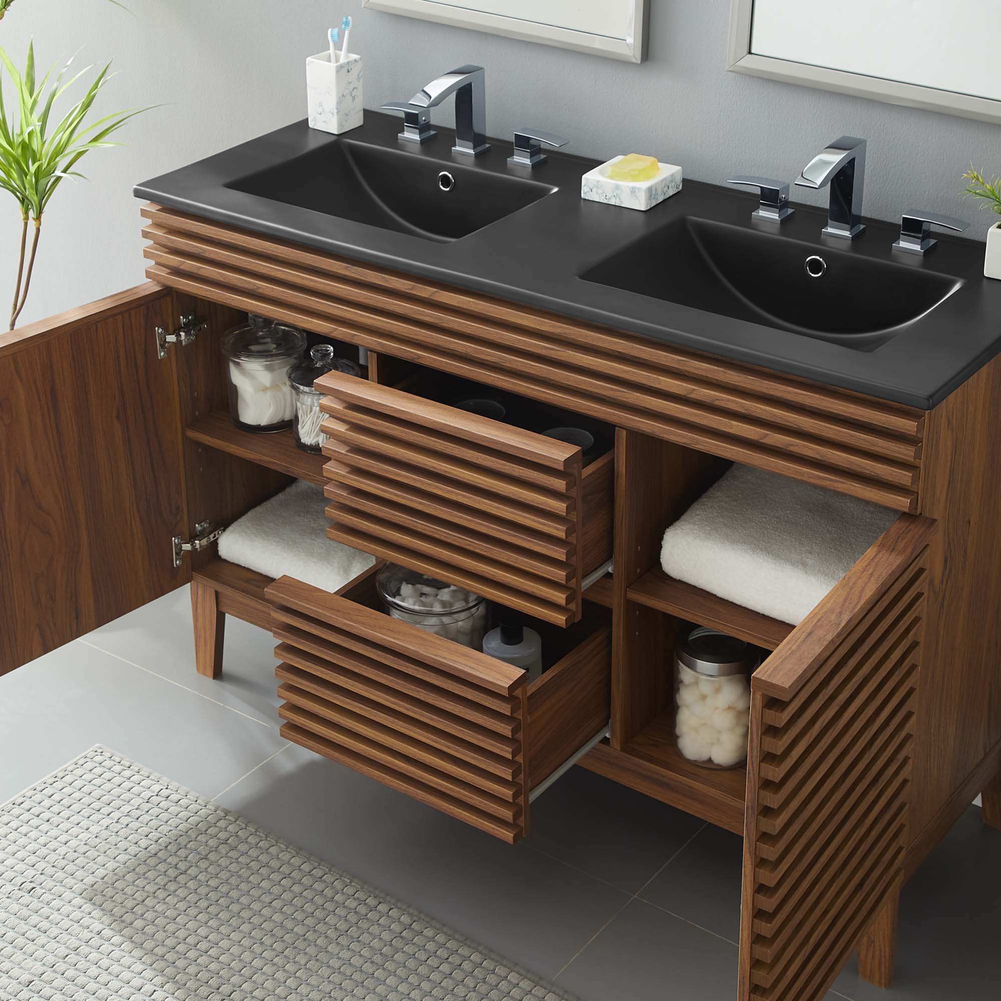 Render 48" Double Sink Bathroom Vanity, Walnut Black