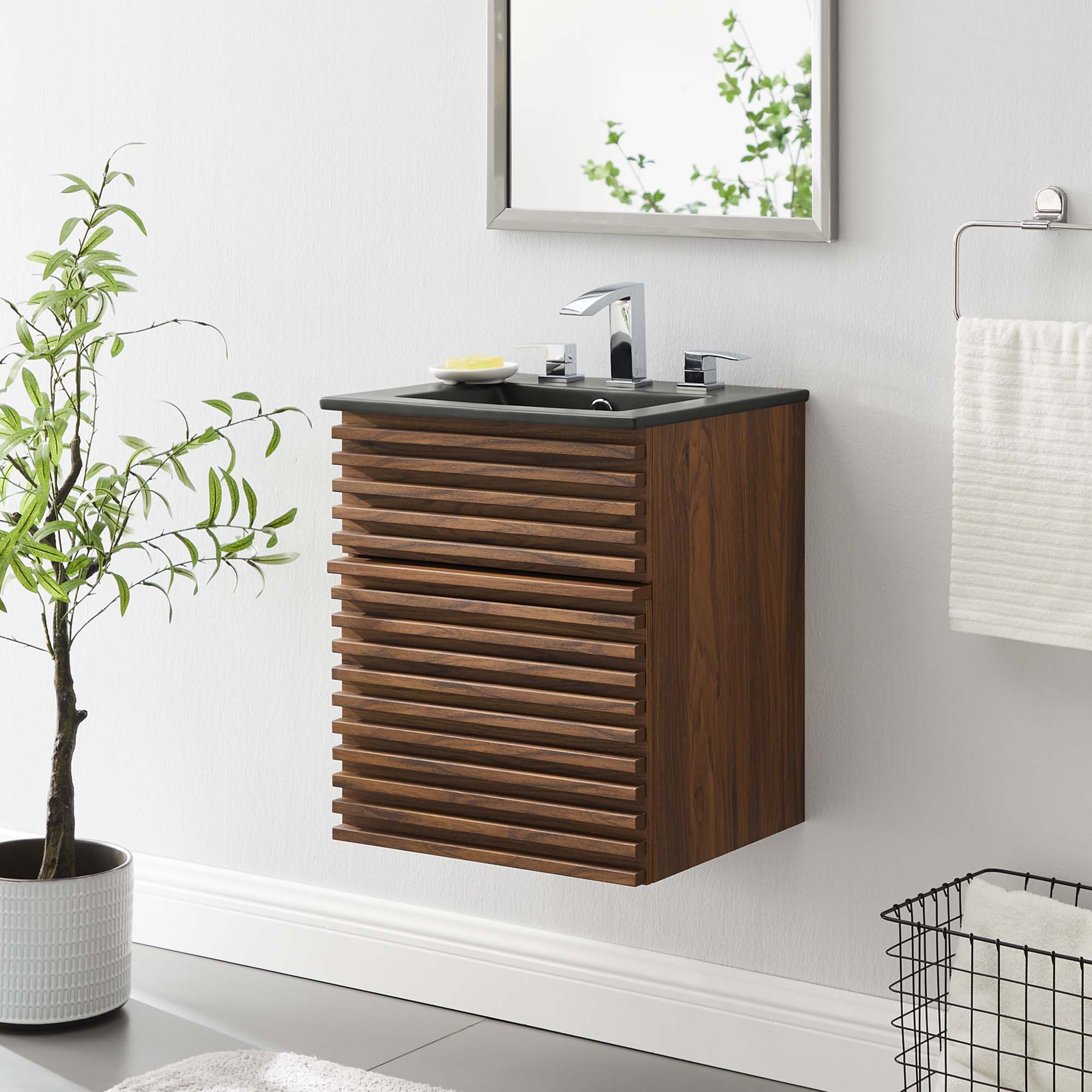 Render 18" Wall-Mount Bathroom Vanity, Walnut Black