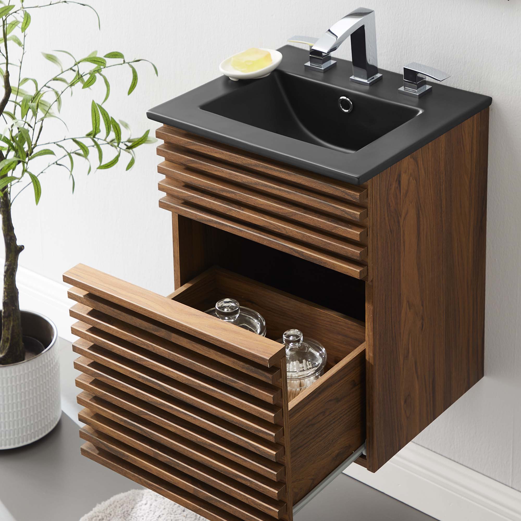 Render 18" Wall-Mount Bathroom Vanity, Walnut Black