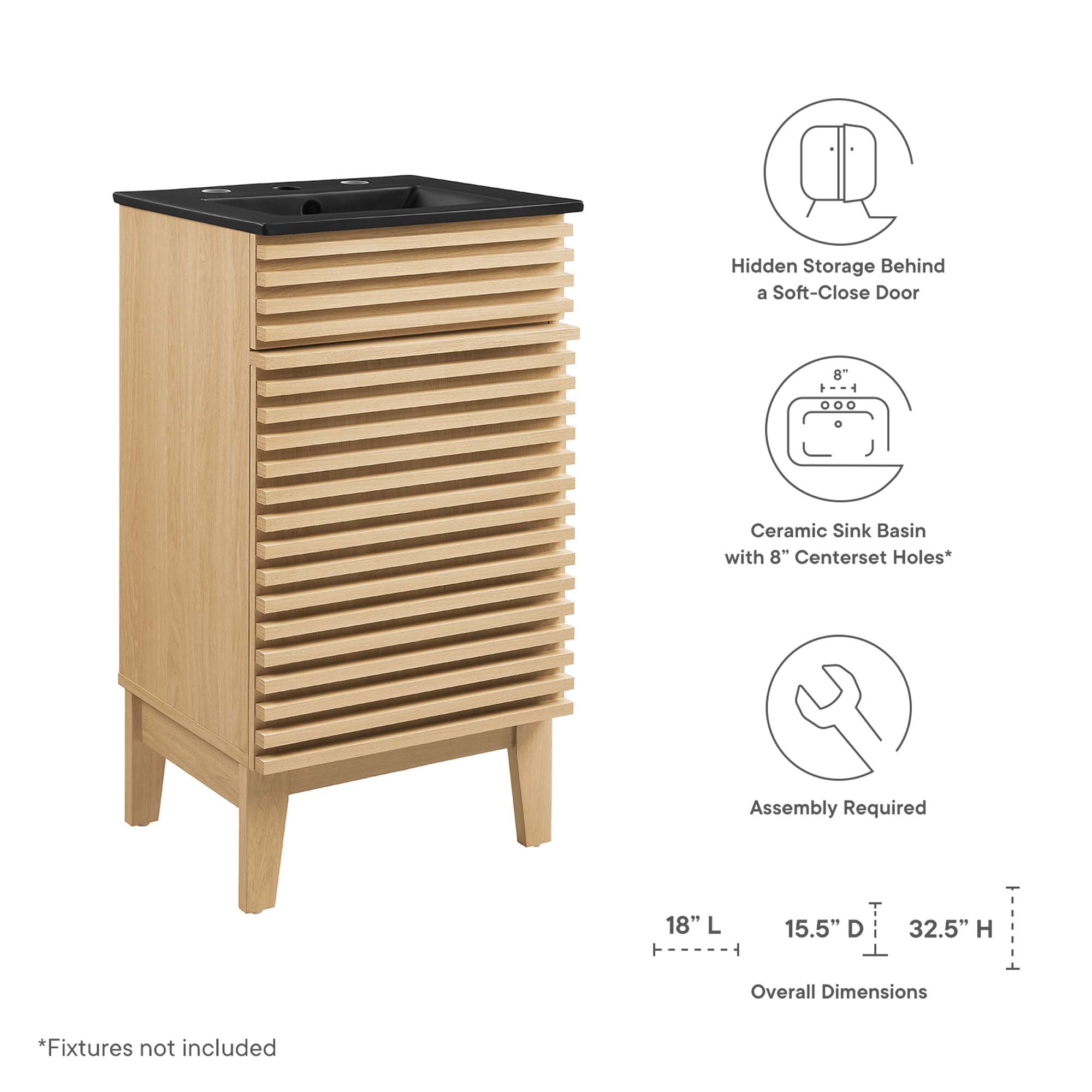 Render 18" Bathroom Vanity, Oak Black