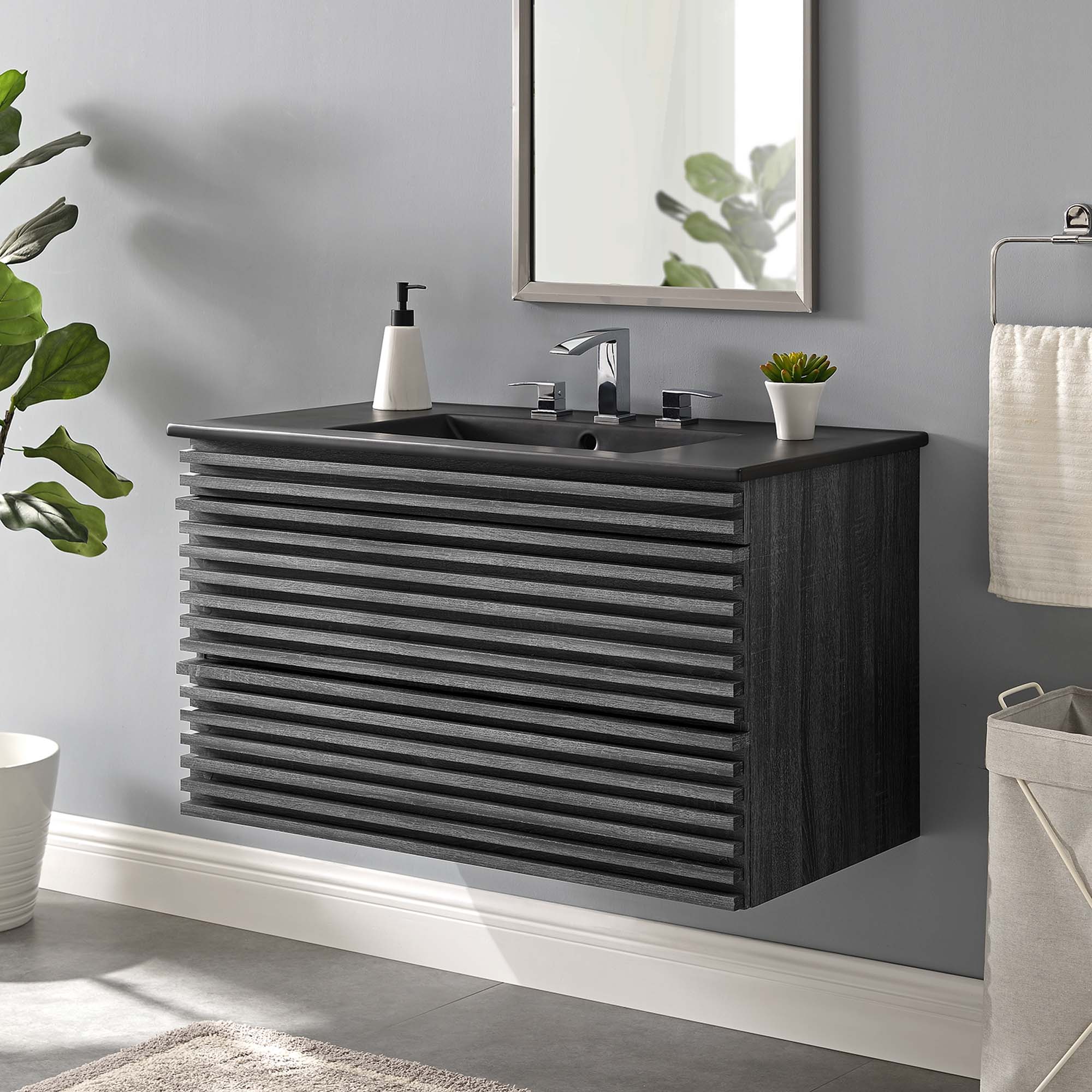 Render 36" Wall-Mount Bathroom Vanity, Charcoal Black