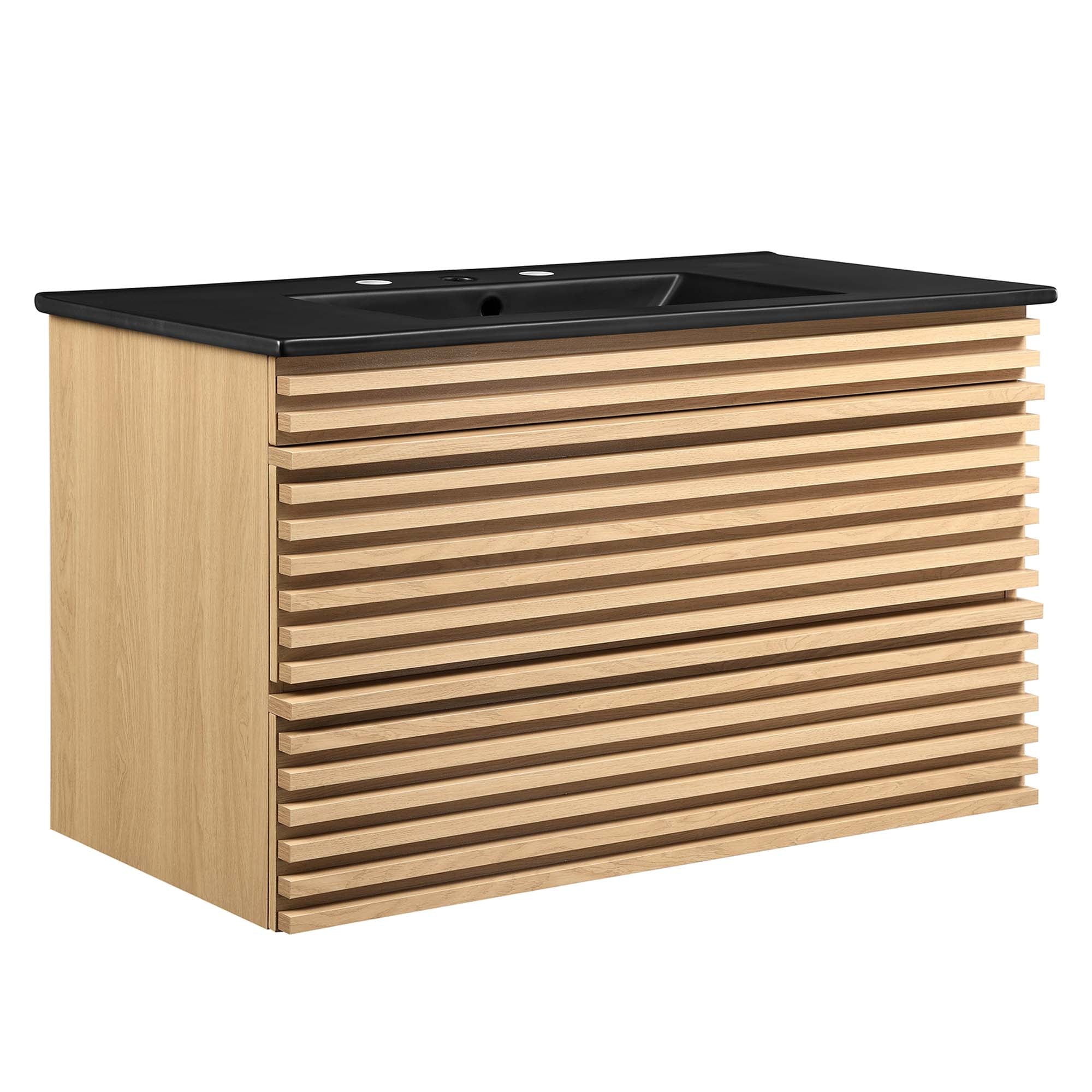 Render 36" Wall-Mount Bathroom Vanity, Oak Black