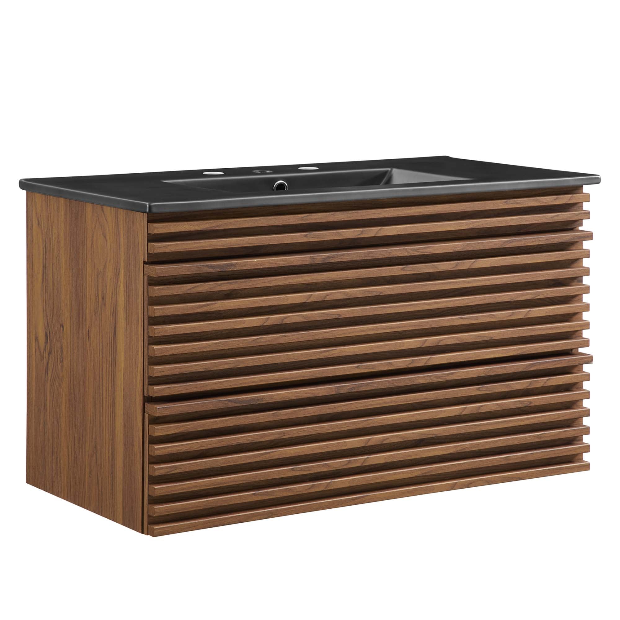 Render 36" Wall-Mount Bathroom Vanity, Walnut Black