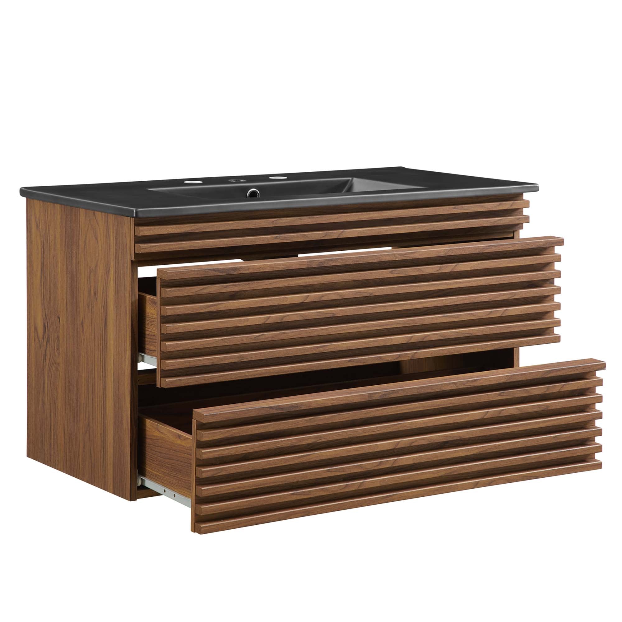 Render 36" Wall-Mount Bathroom Vanity, Walnut Black