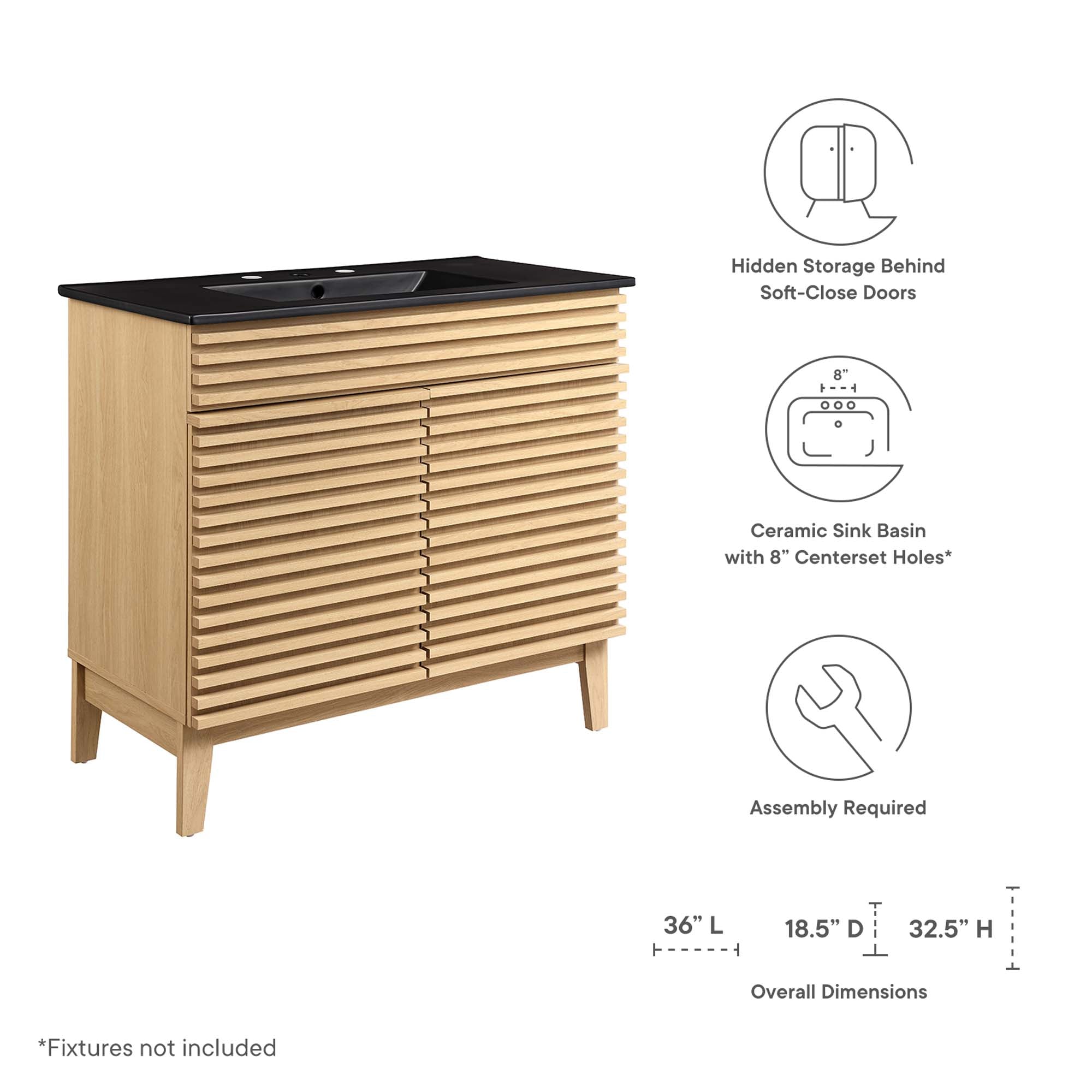 Render 36" Bathroom Vanity, Oak Black