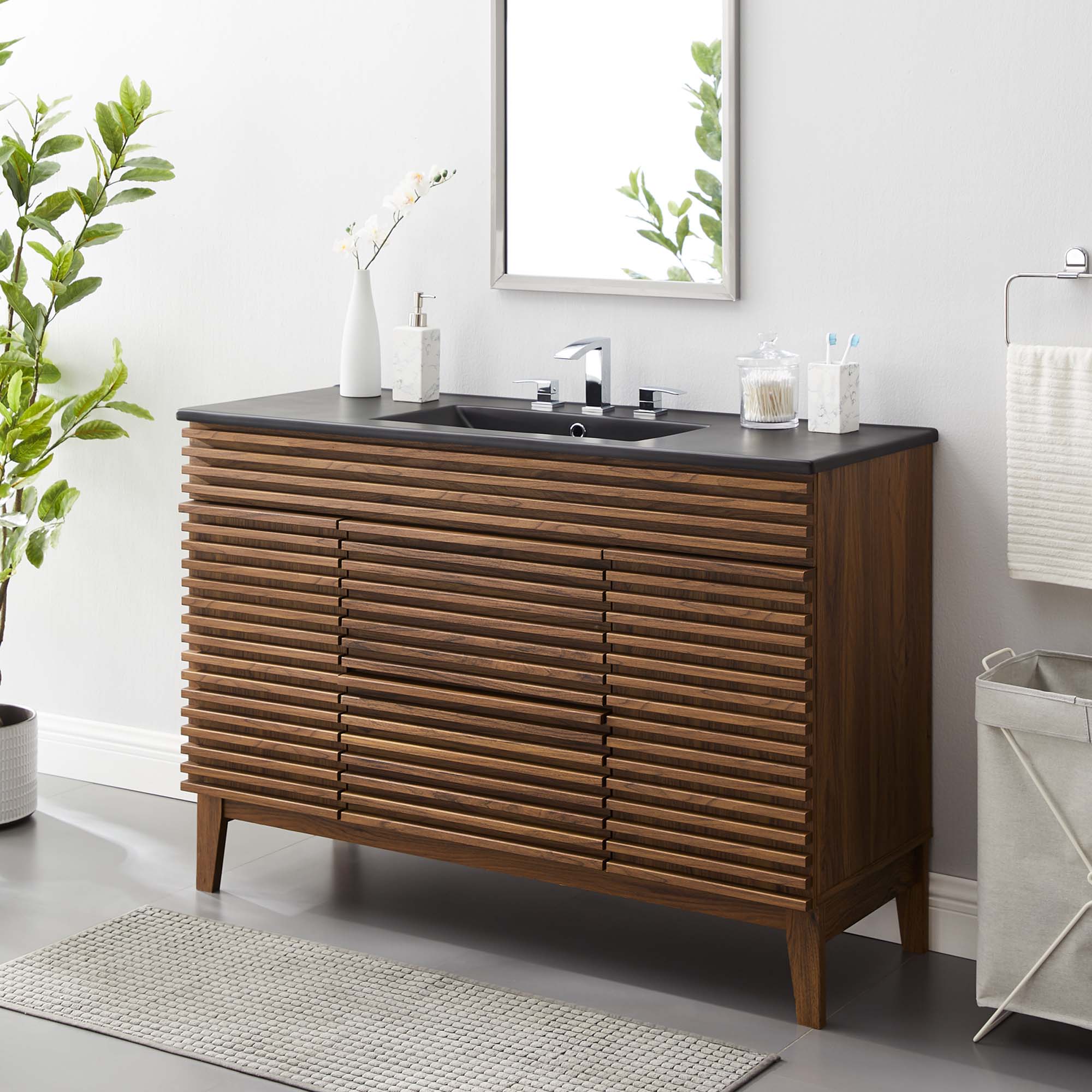 Render 48" Single Sink Bathroom Vanity, Walnut Black