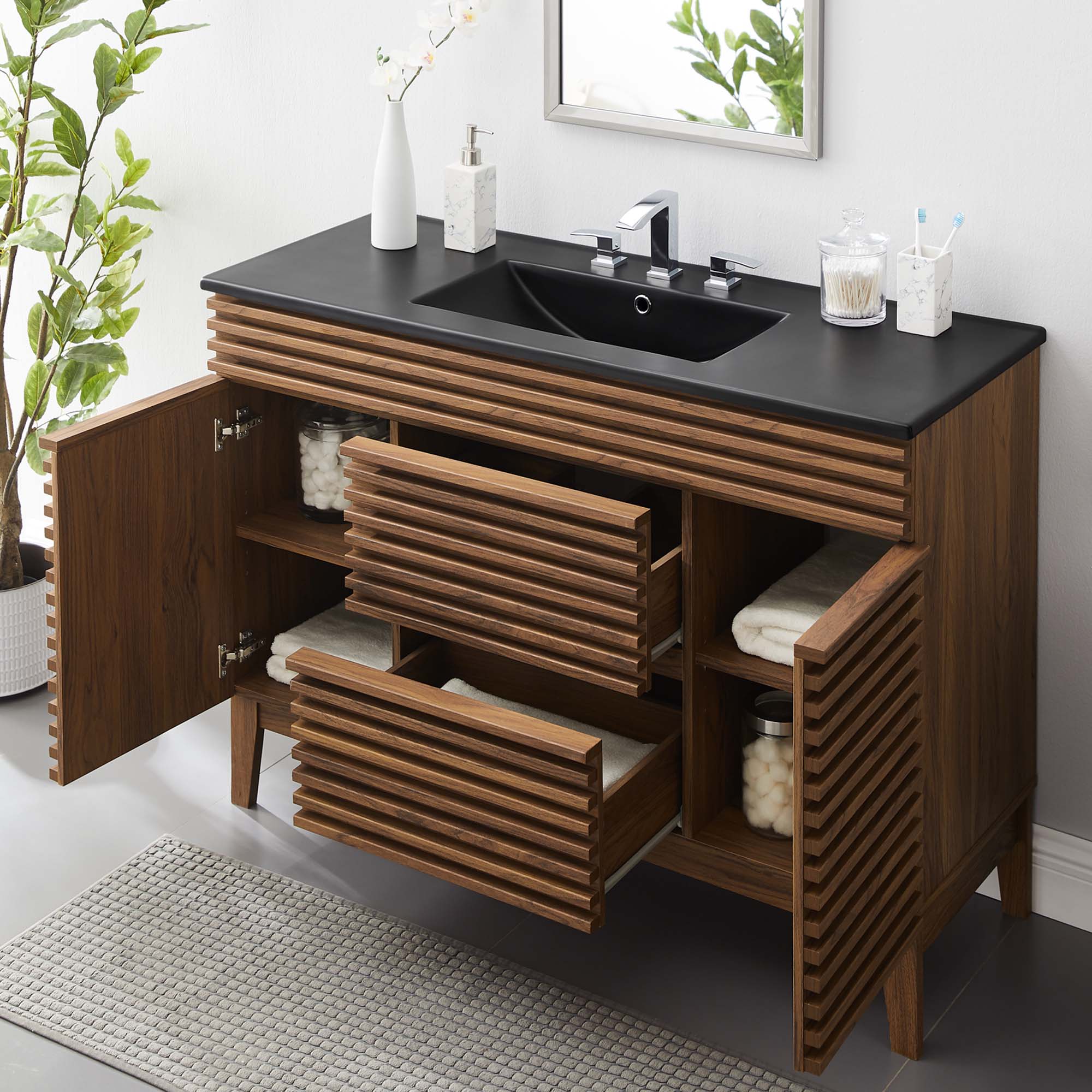 Render 48" Single Sink Bathroom Vanity, Walnut Black