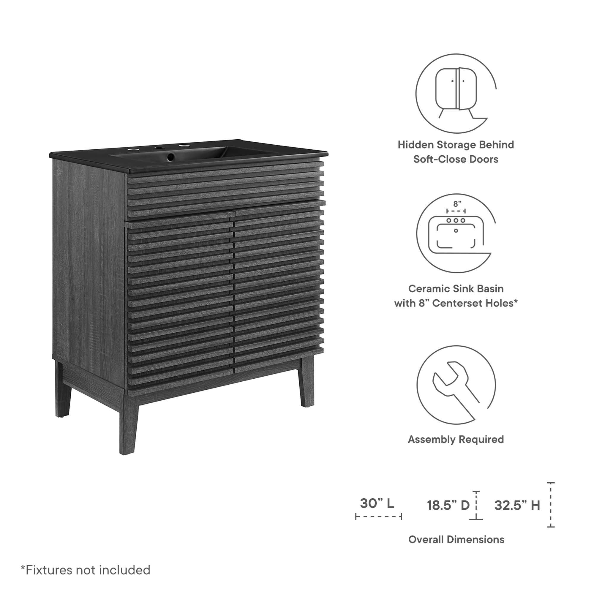 Render 30" Bathroom Vanity, Charcoal Black