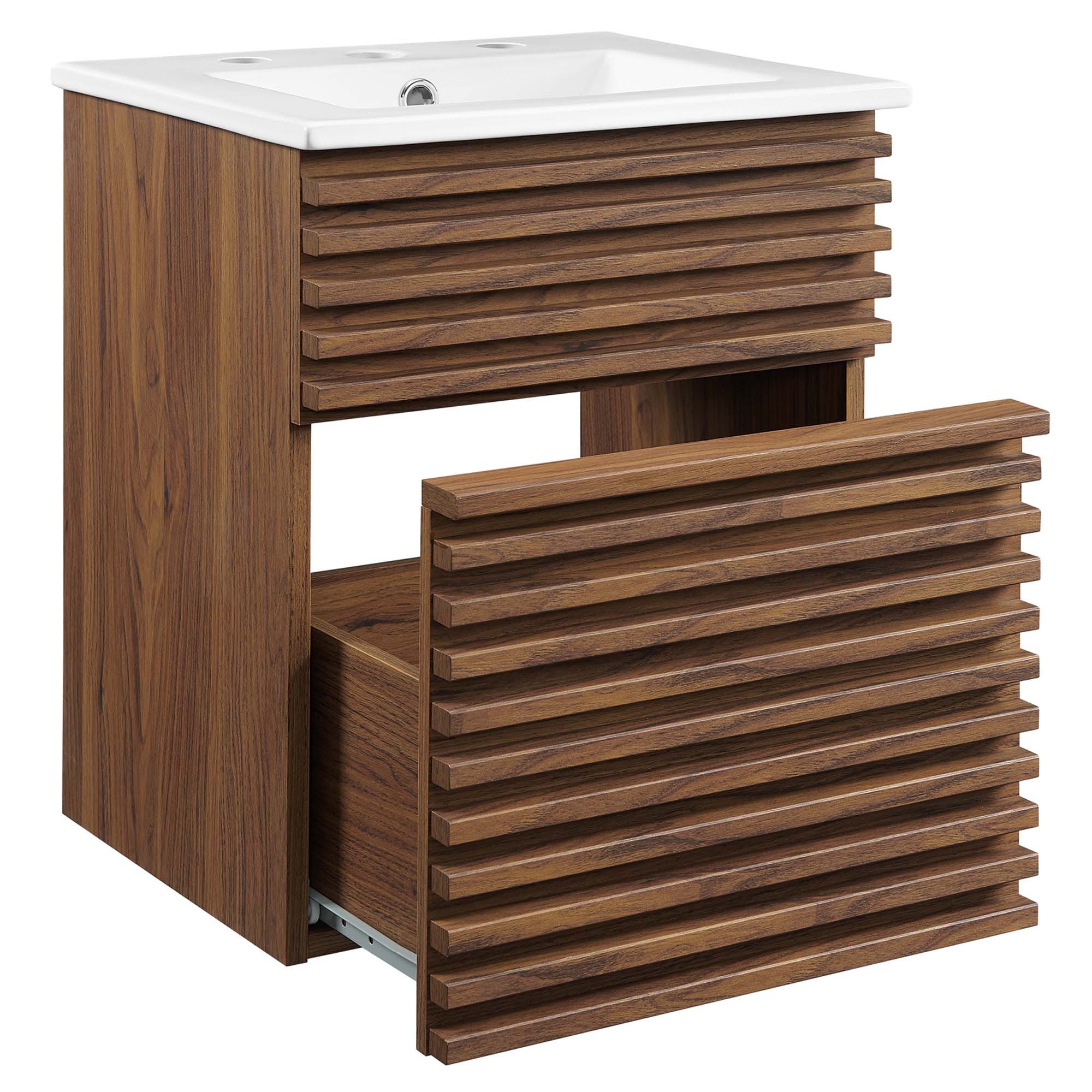 Render 18" Wall-Mount Bathroom Vanity, Walnut White