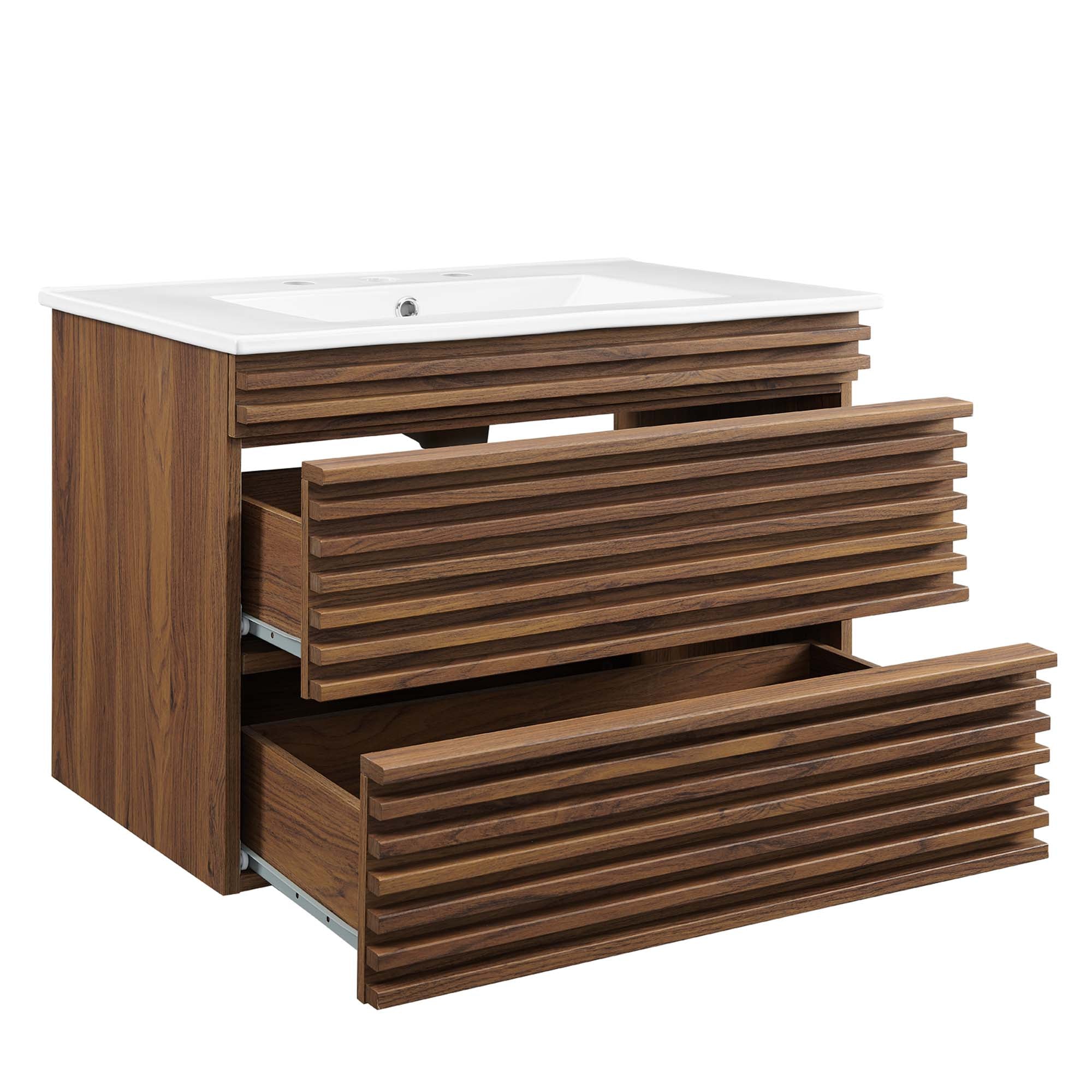 Render 30" Wall-Mount Bathroom Vanity, Walnut White
