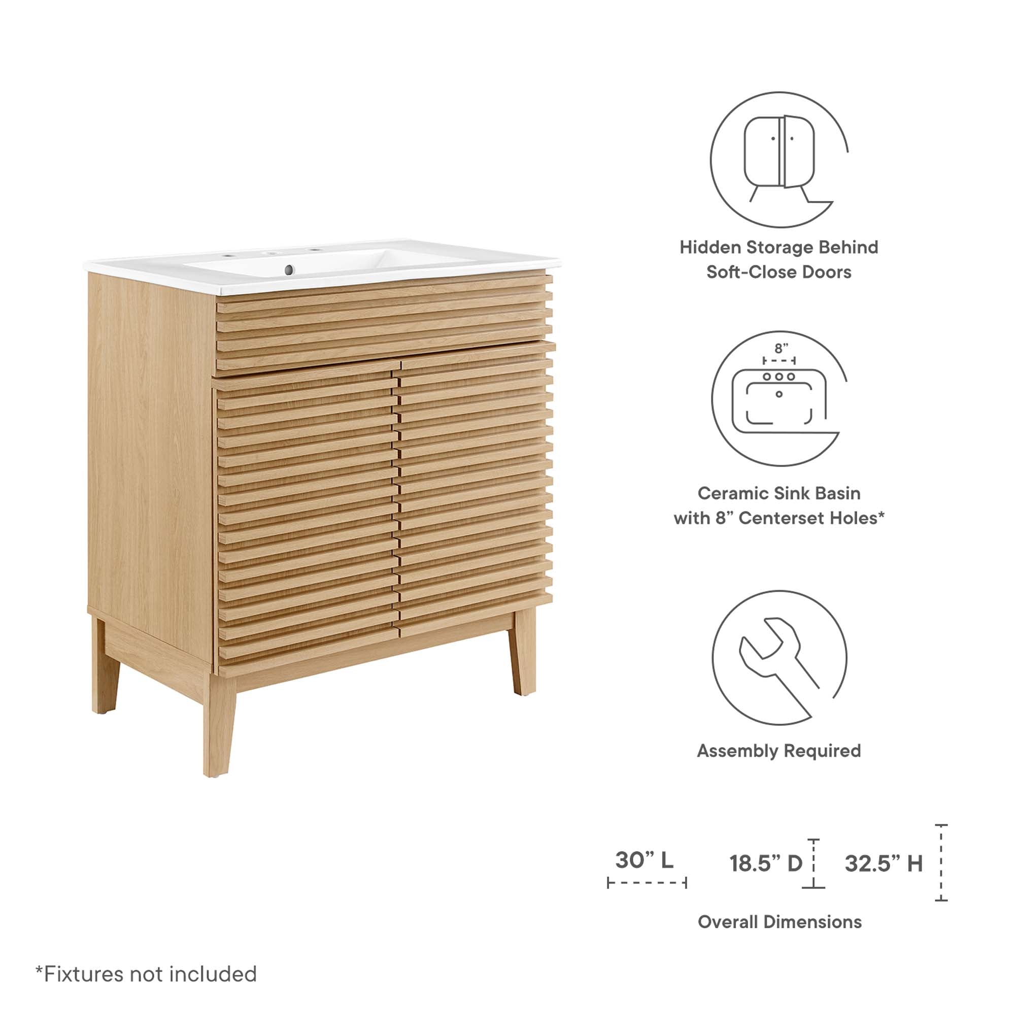 Render 30" Bathroom Vanity Cabinet, Oak White