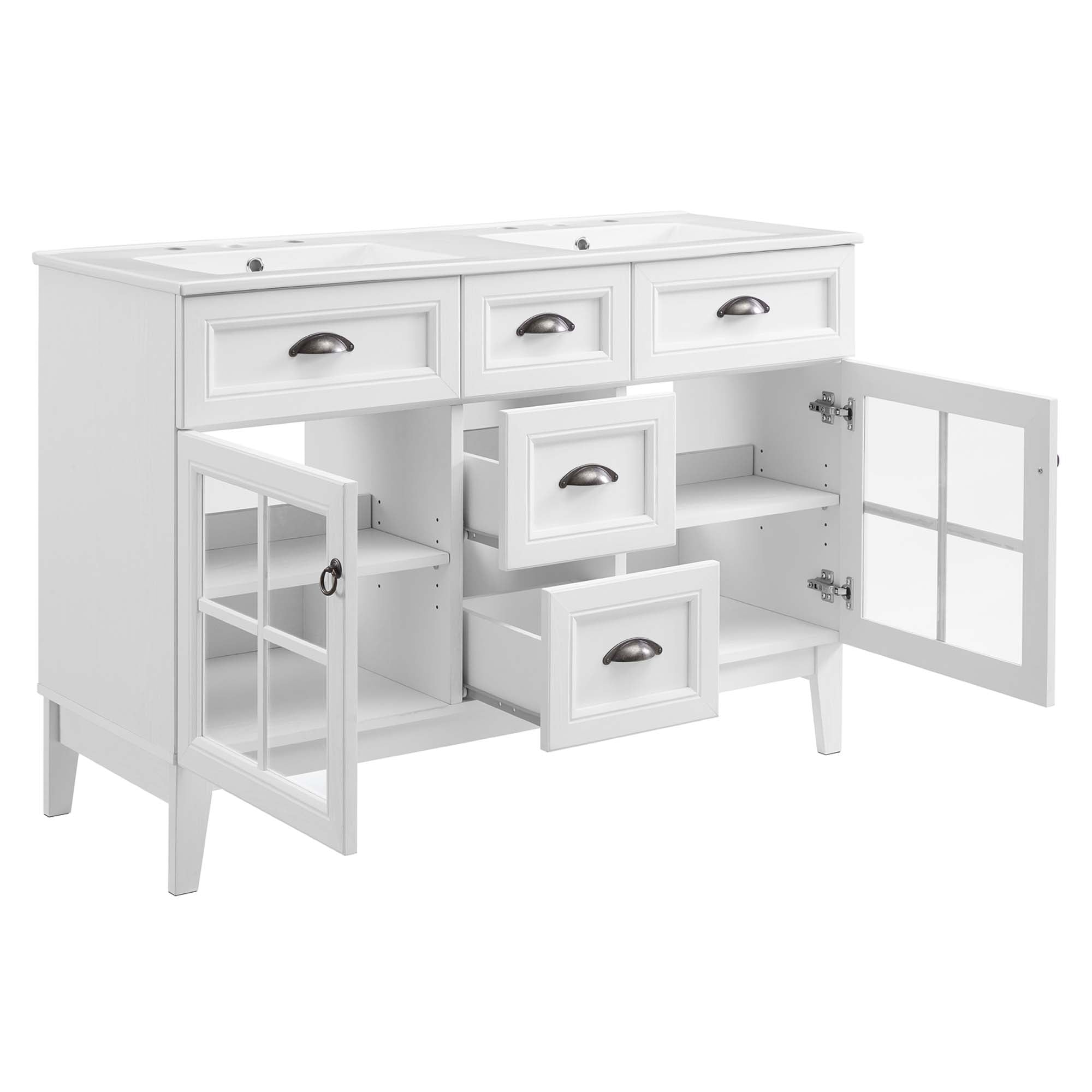 Isle 48" Double Bathroom Vanity Cabinet, White White