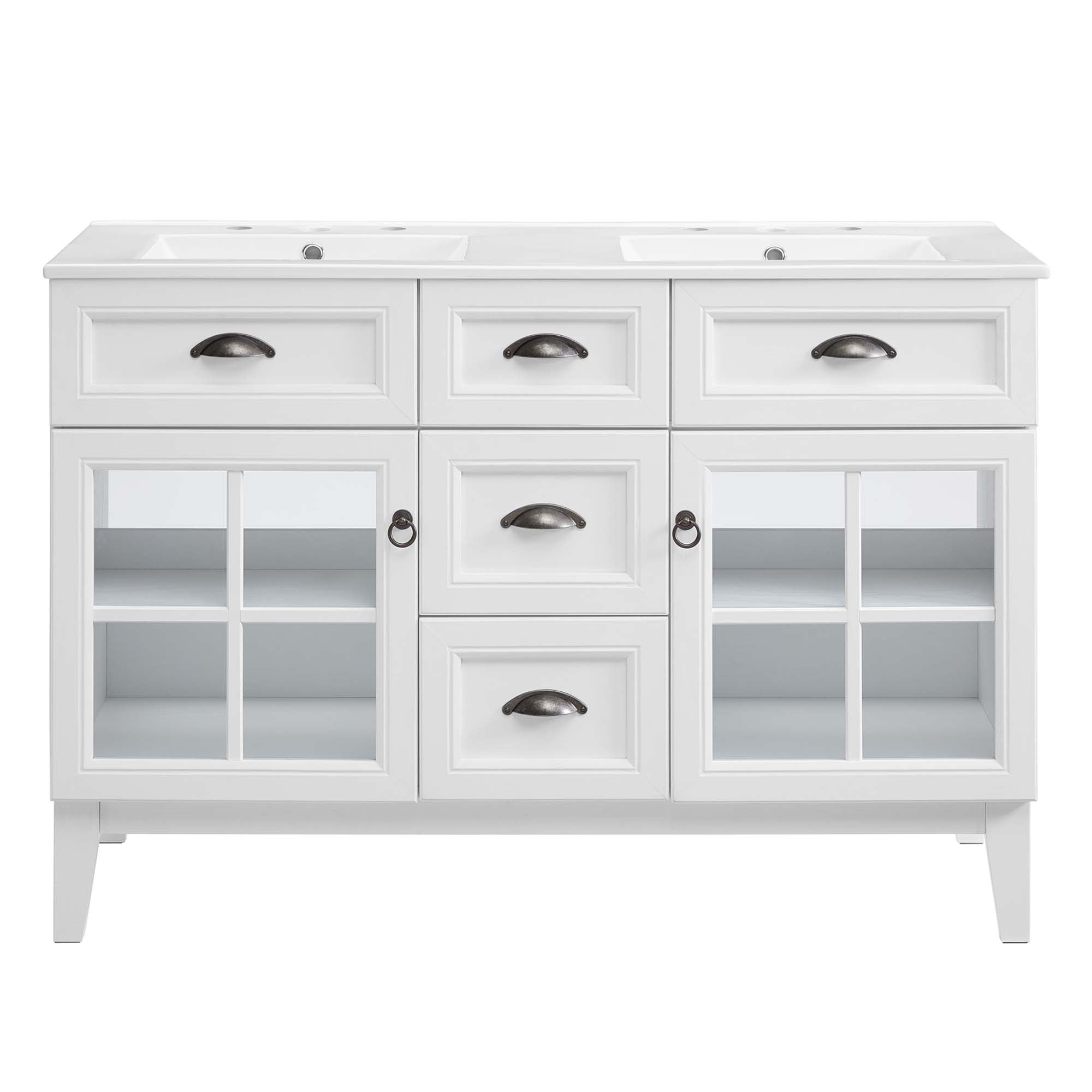Isle 48" Double Bathroom Vanity Cabinet, White White