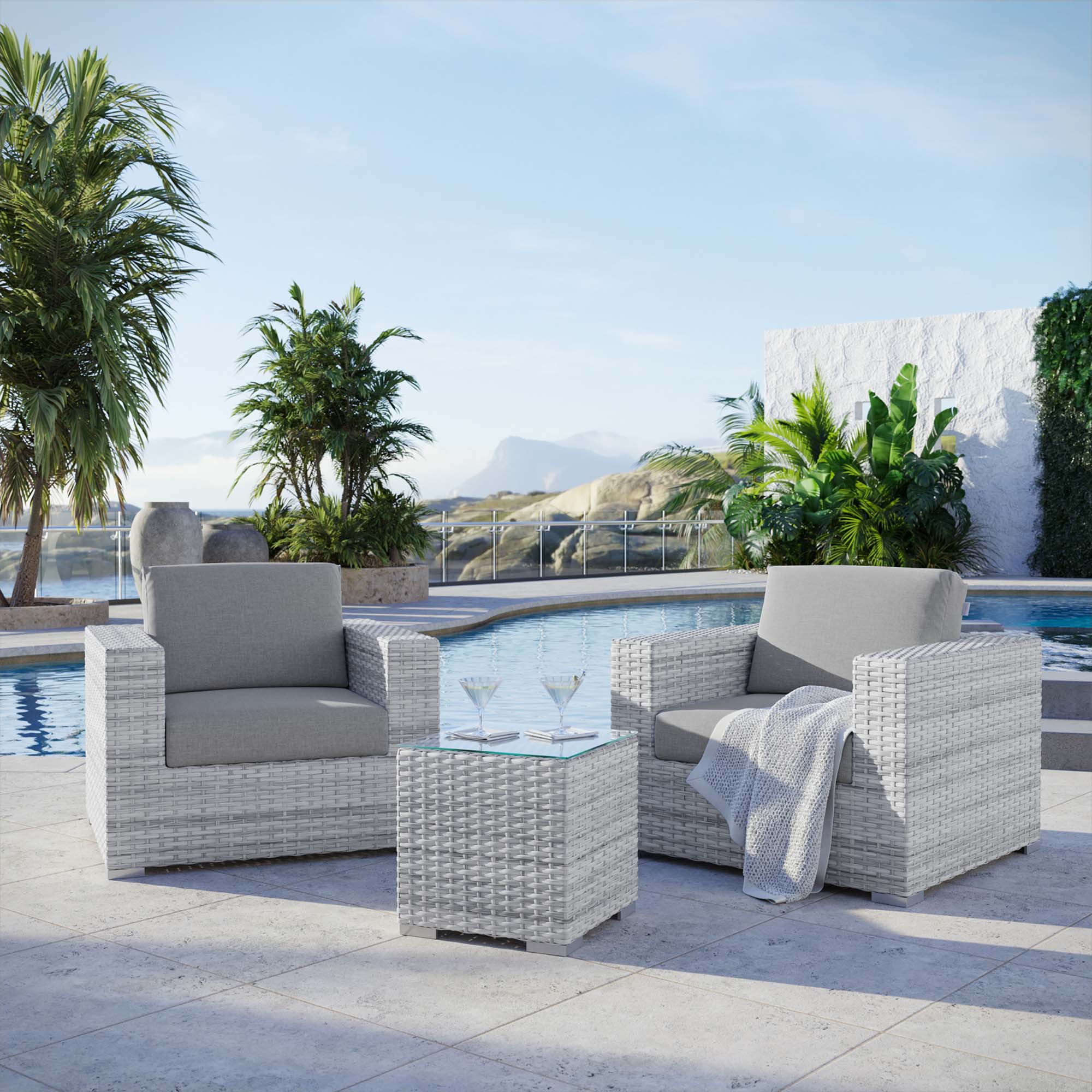 Convene 3-Piece Outdoor Patio Set, Light Gray Gray