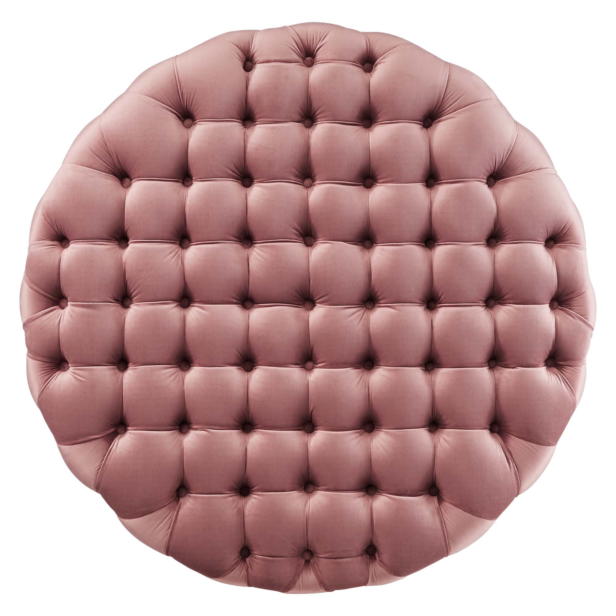 Amour Tufted Button Large Round Performance Velvet Ottoman, Dusty Rose