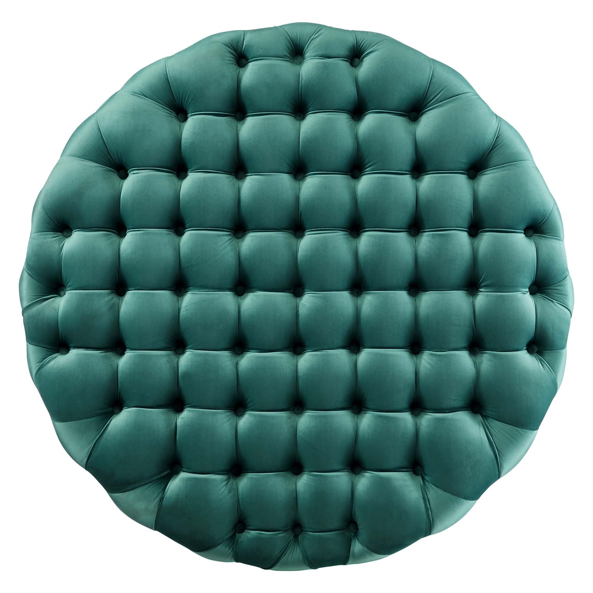 Amour Tufted Button Large Round Performance Velvet Ottoman, Teal