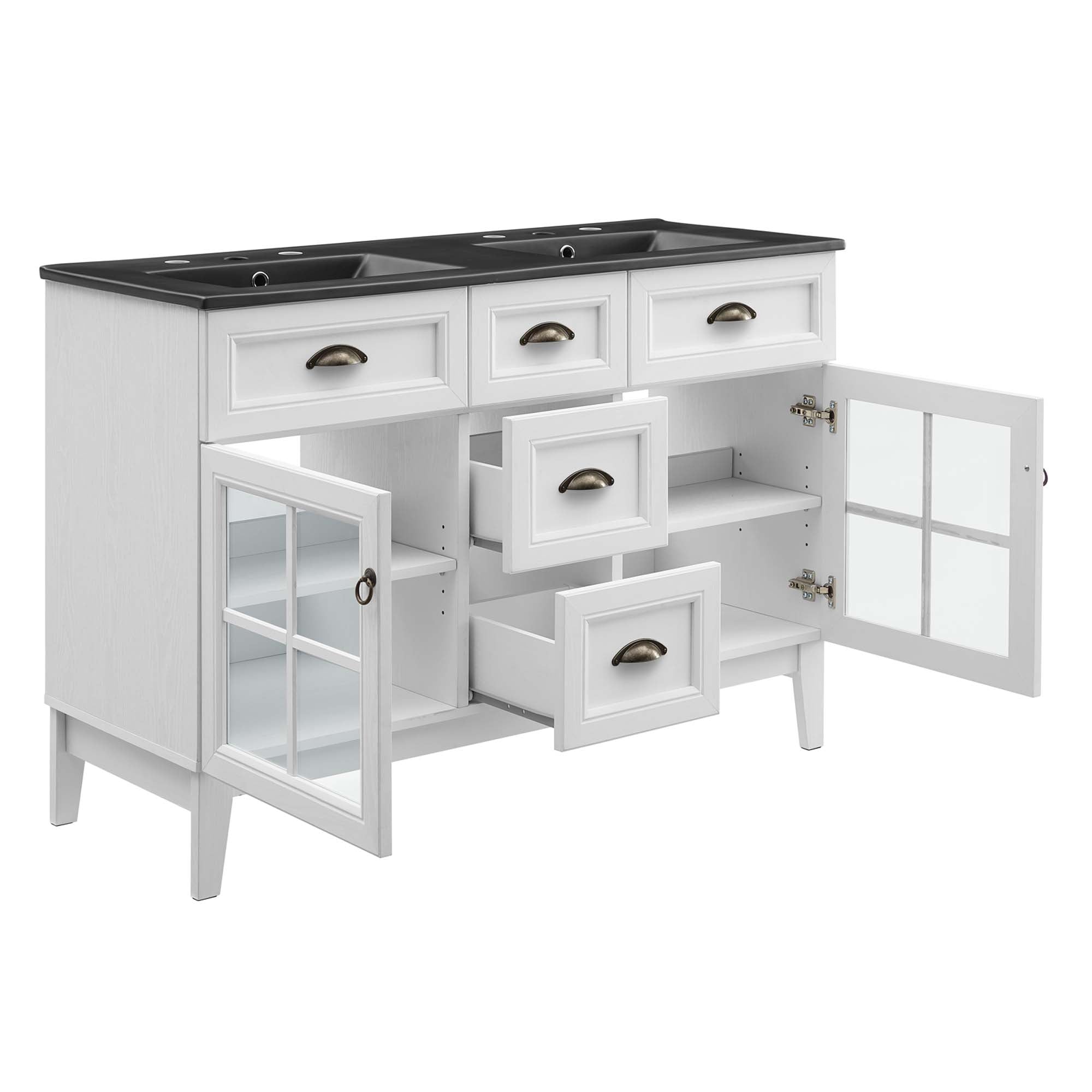 Isle 48" Double Bathroom Vanity Cabinet, White Black