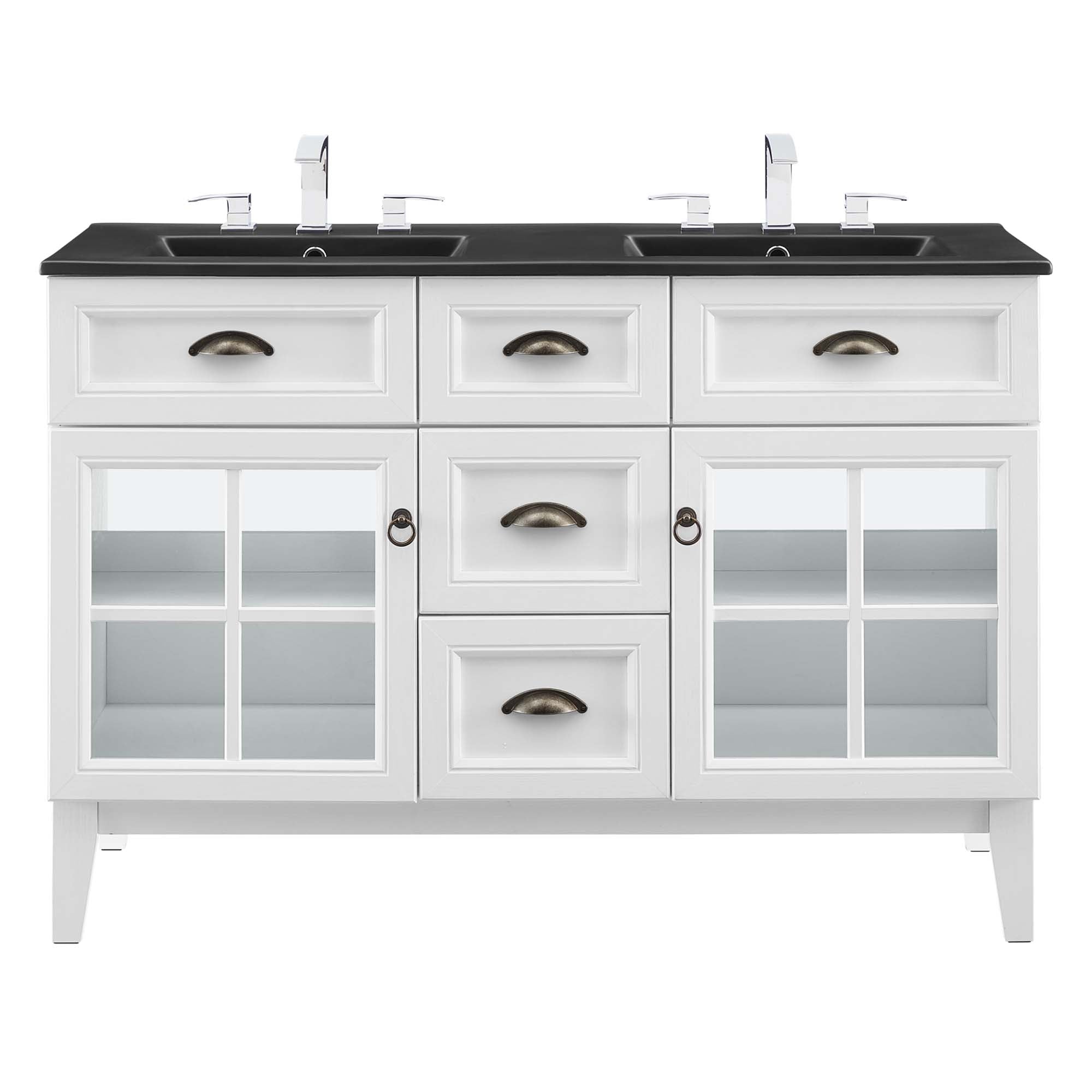 Isle 48" Double Bathroom Vanity Cabinet, White Black