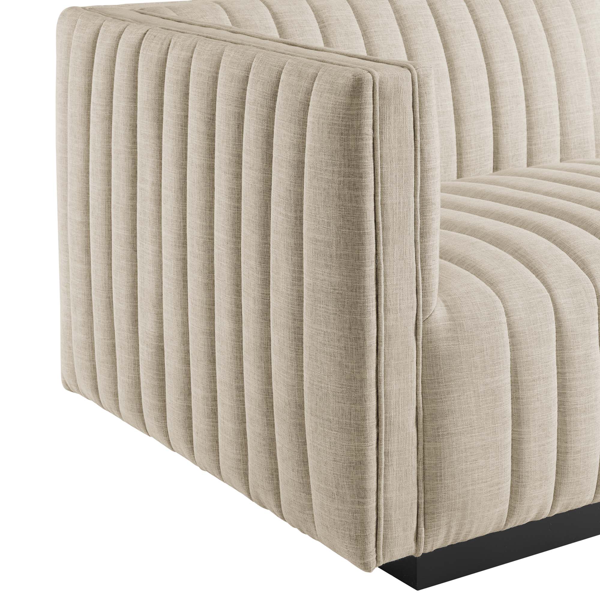 Conjure Channel Tufted Upholstered Fabric Left-Arm Chair, Black Beige