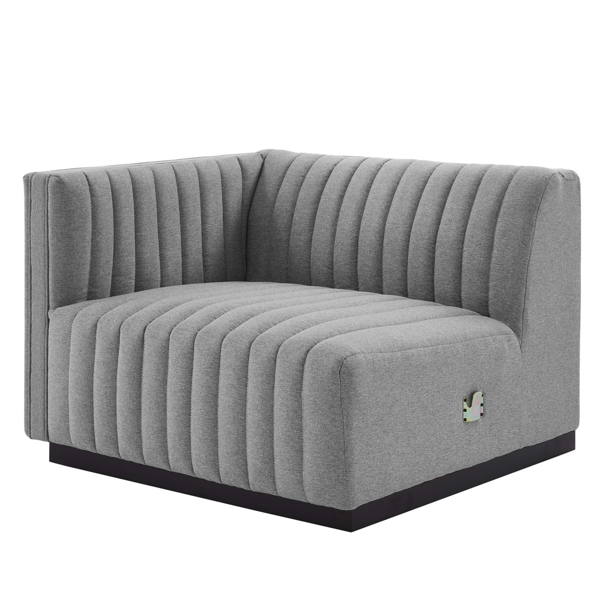 Conjure Channel Tufted Upholstered Fabric Left-Arm Chair, Black Light Gray