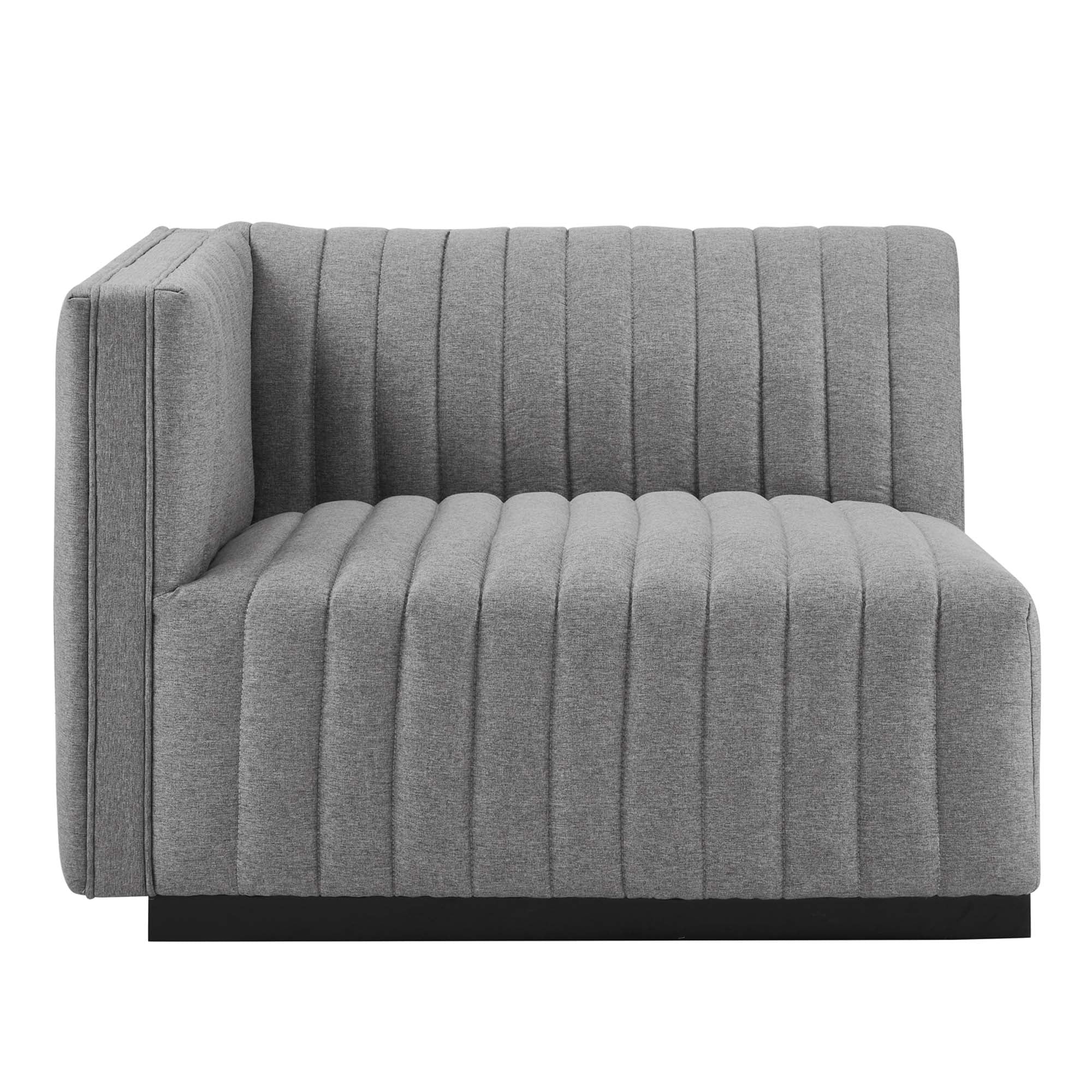Conjure Channel Tufted Upholstered Fabric Left-Arm Chair, Black Light Gray