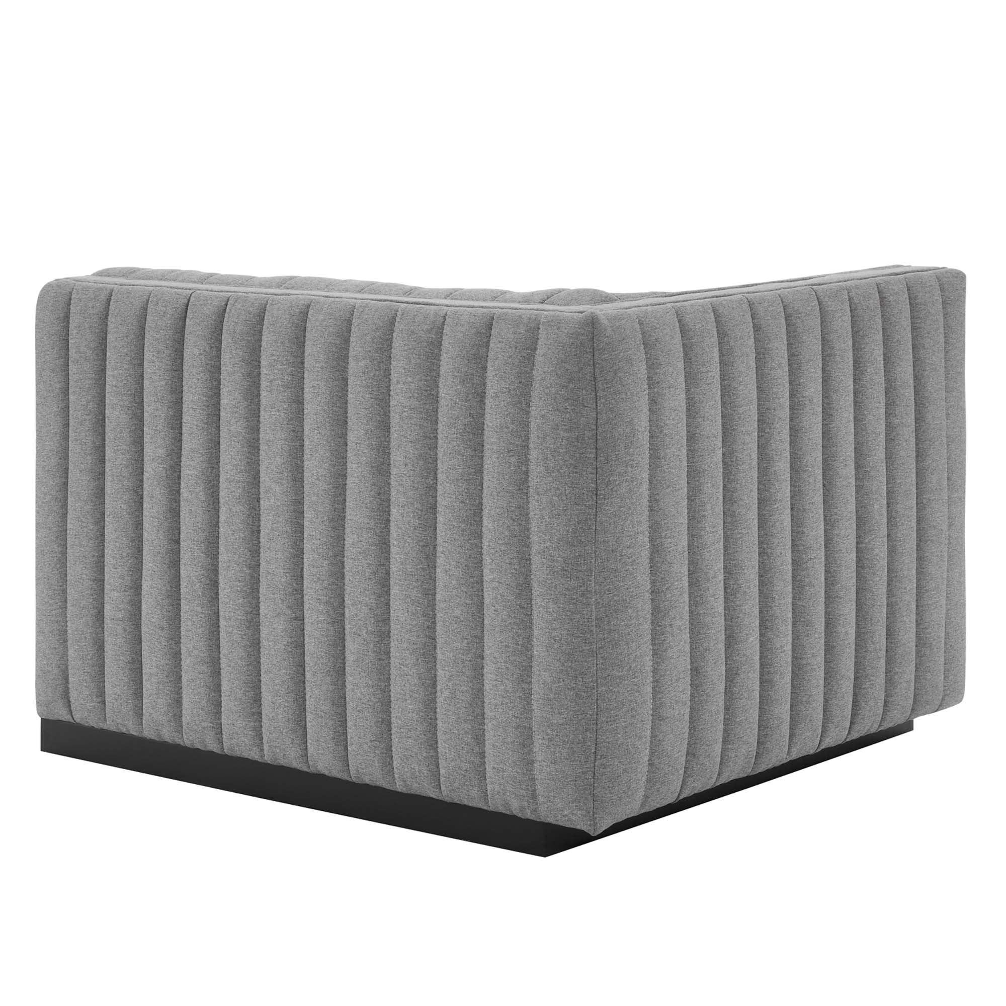 Conjure Channel Tufted Upholstered Fabric Left-Arm Chair, Black Light Gray
