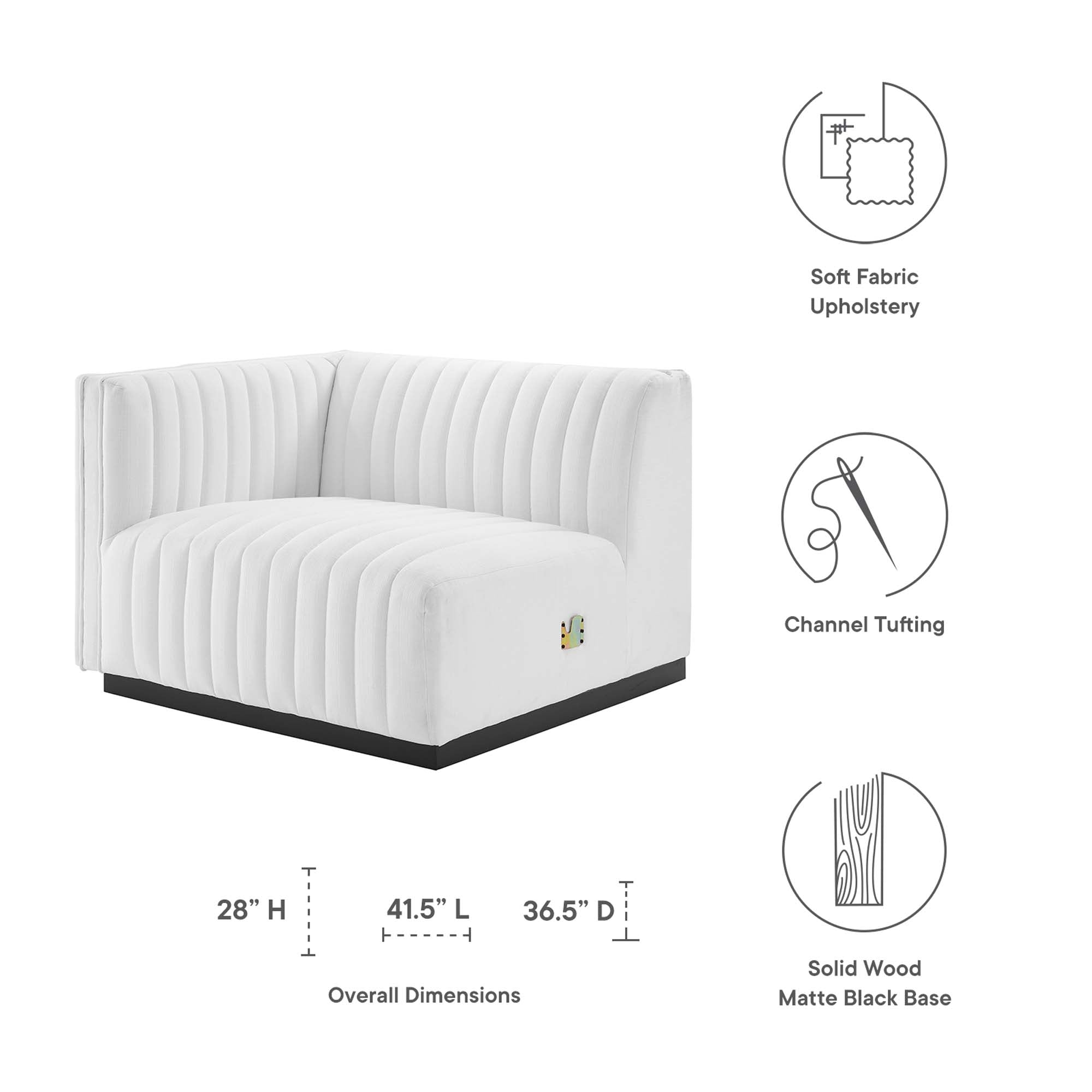 Conjure Channel Tufted Upholstered Fabric Left-Arm Chair, Black White