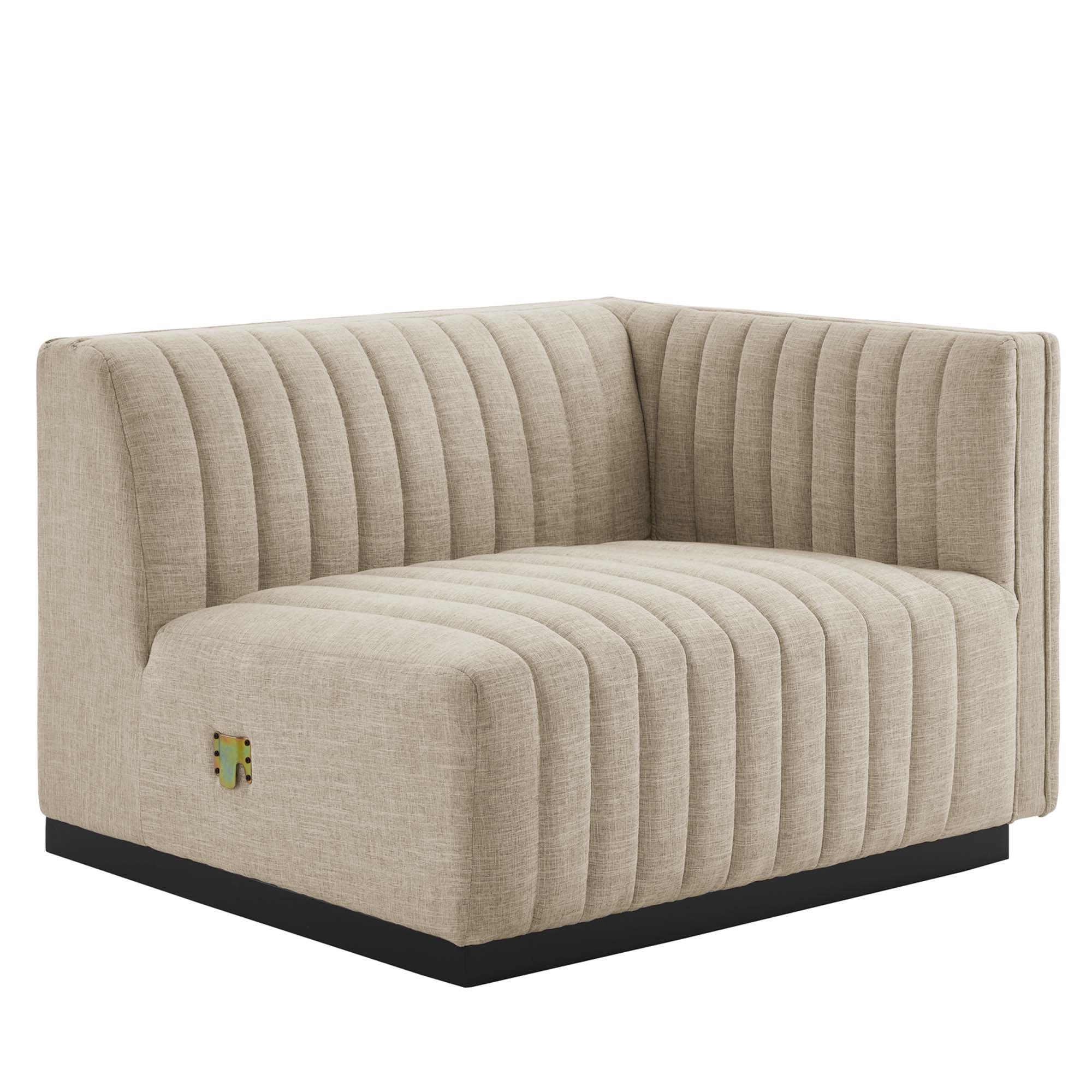 Conjure Channel Tufted Upholstered Fabric Right-Arm Chair, BlackBeige