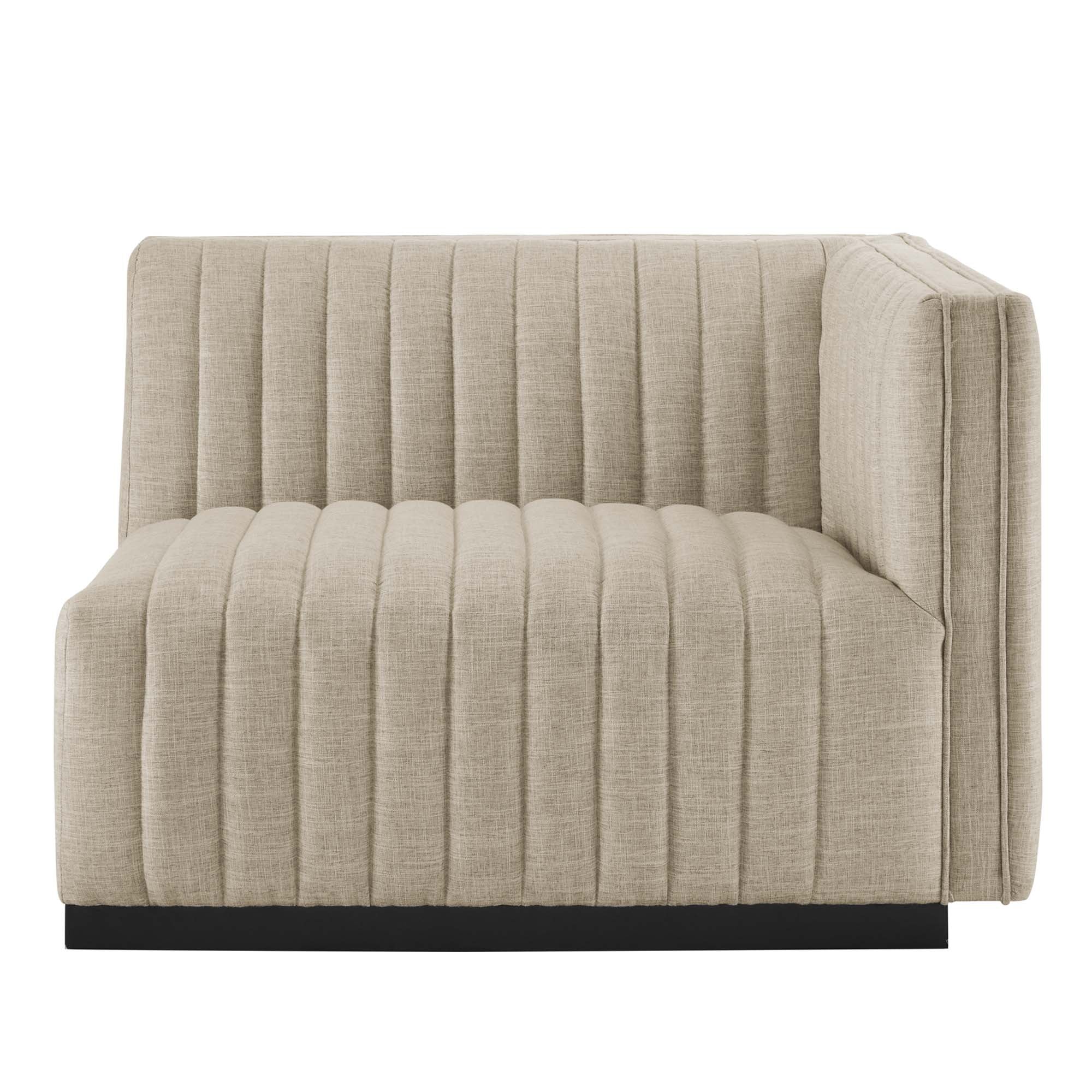 Conjure Channel Tufted Upholstered Fabric Right-Arm Chair, BlackBeige
