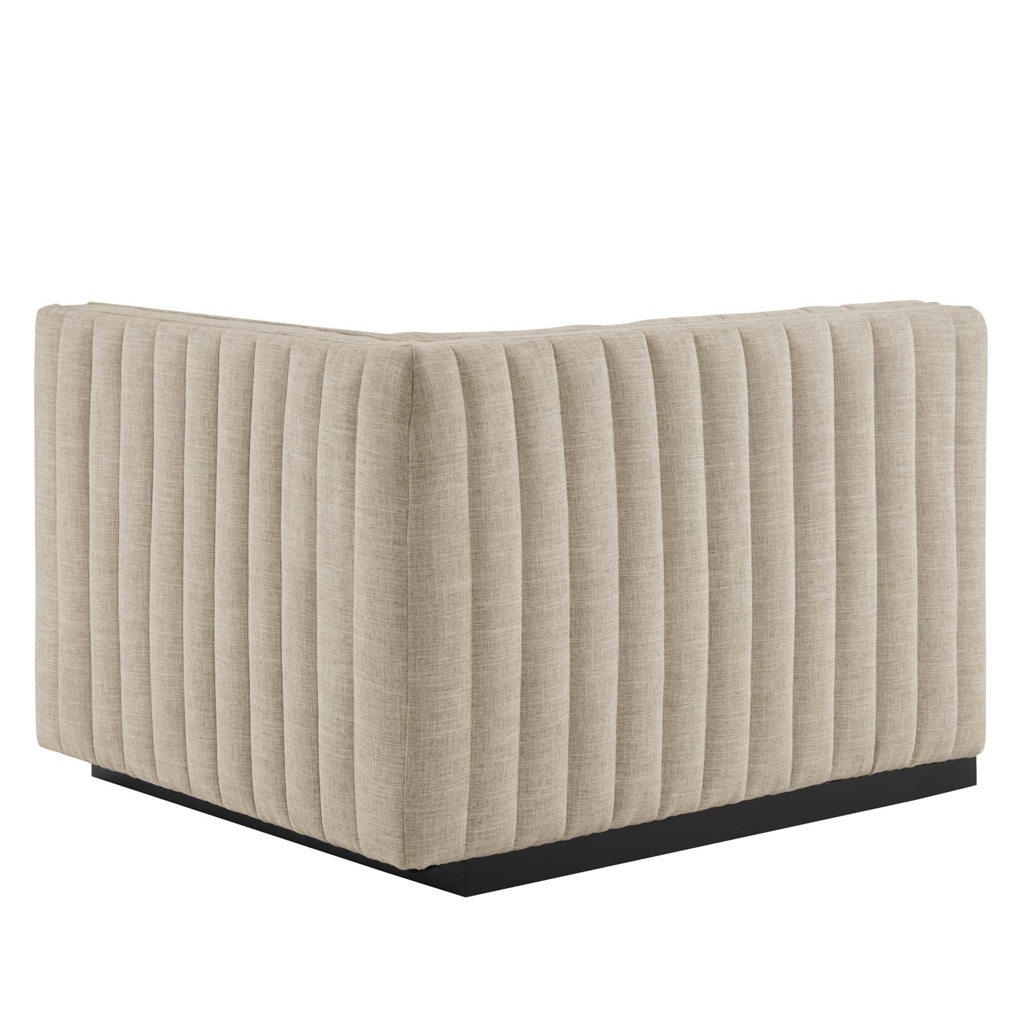 Conjure Channel Tufted Upholstered Fabric Right-Arm Chair, BlackBeige